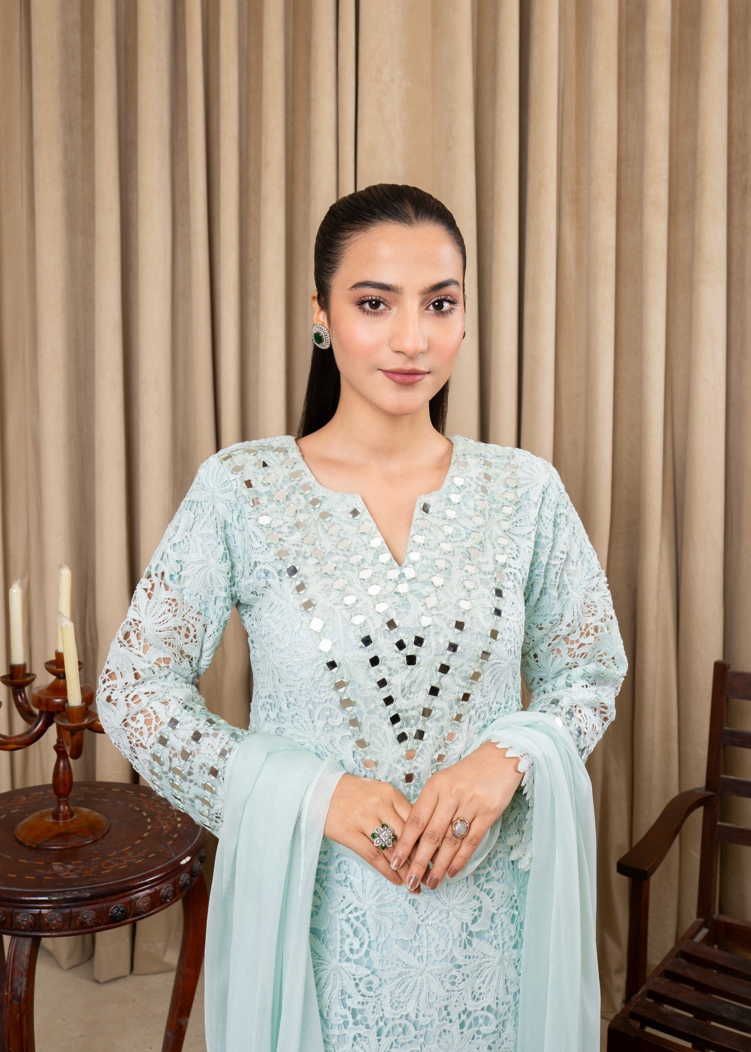 cotton net Kurta Set in Ice blue