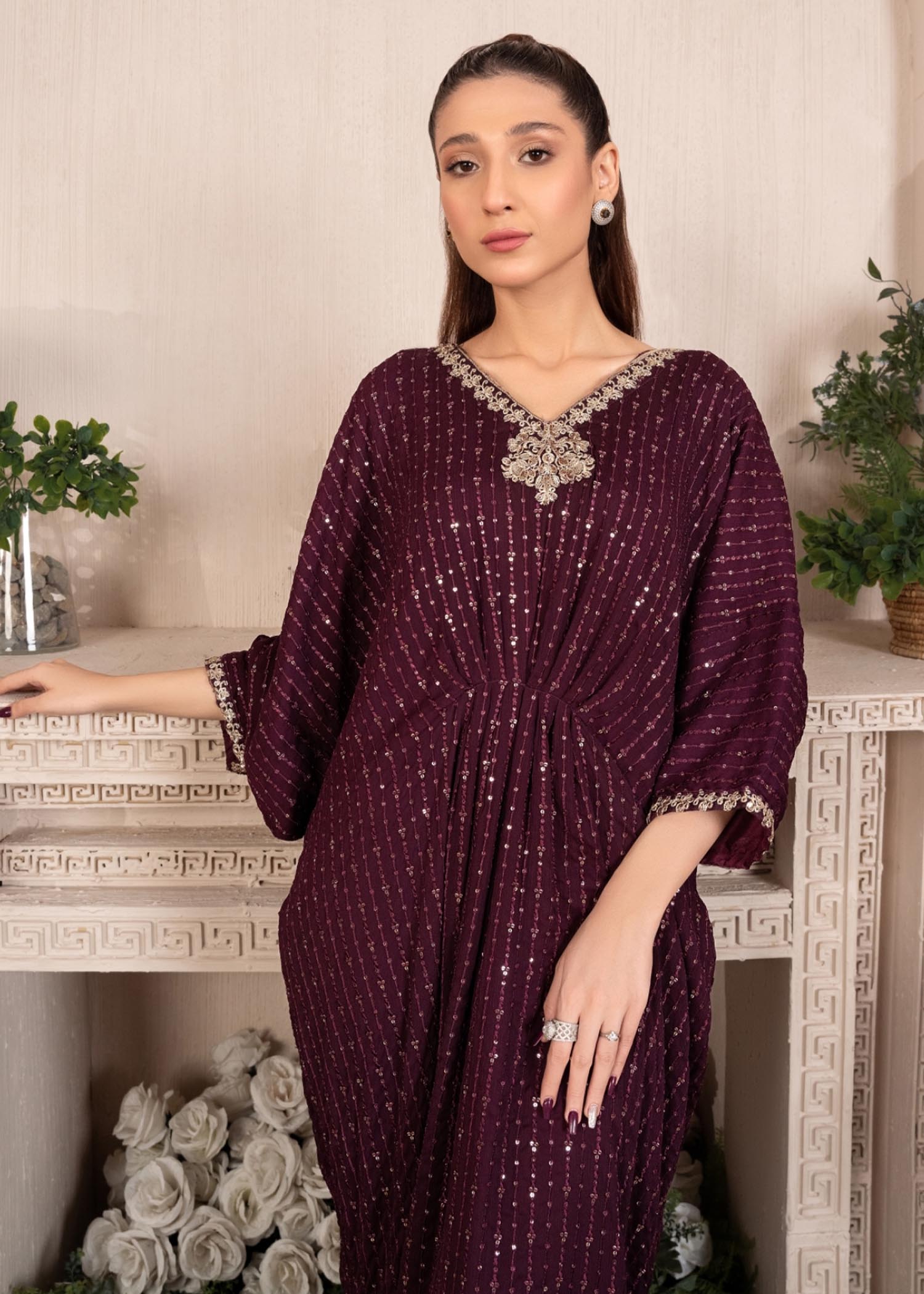 chiffon Kaftan in Plum