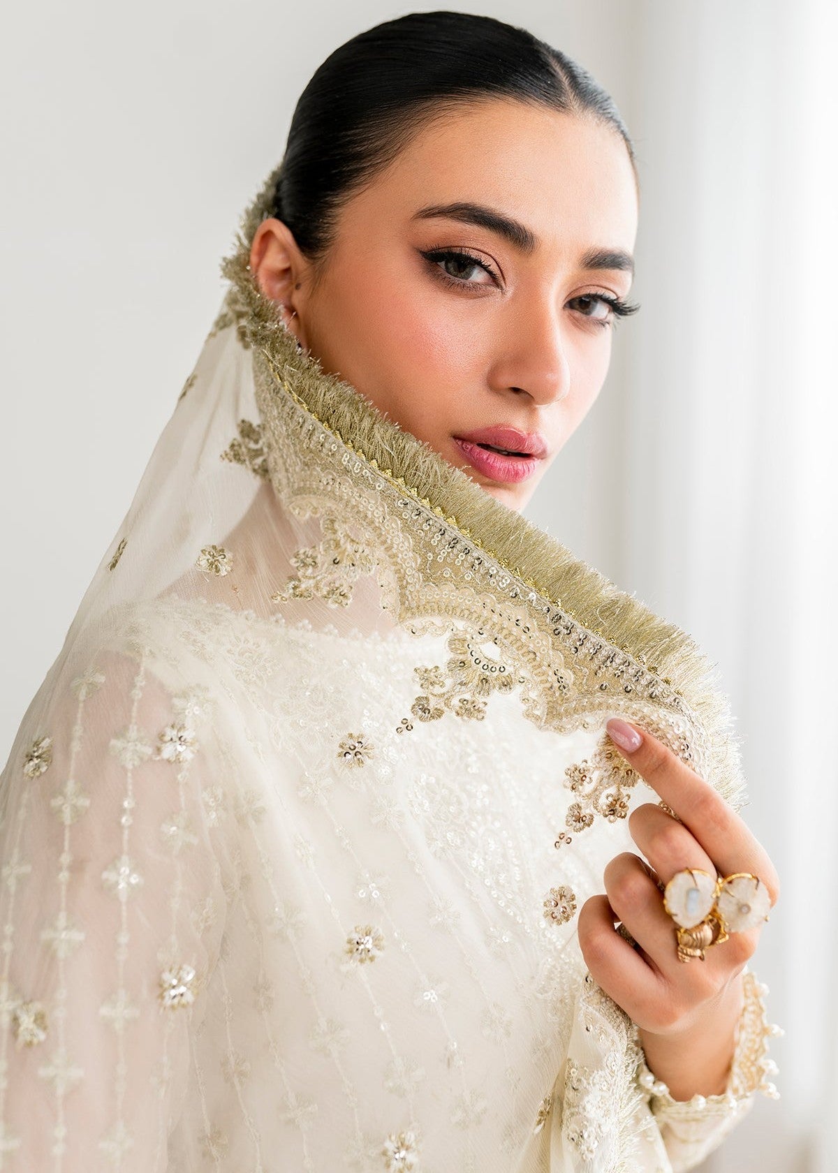 chiffon Gharara in Pearl white