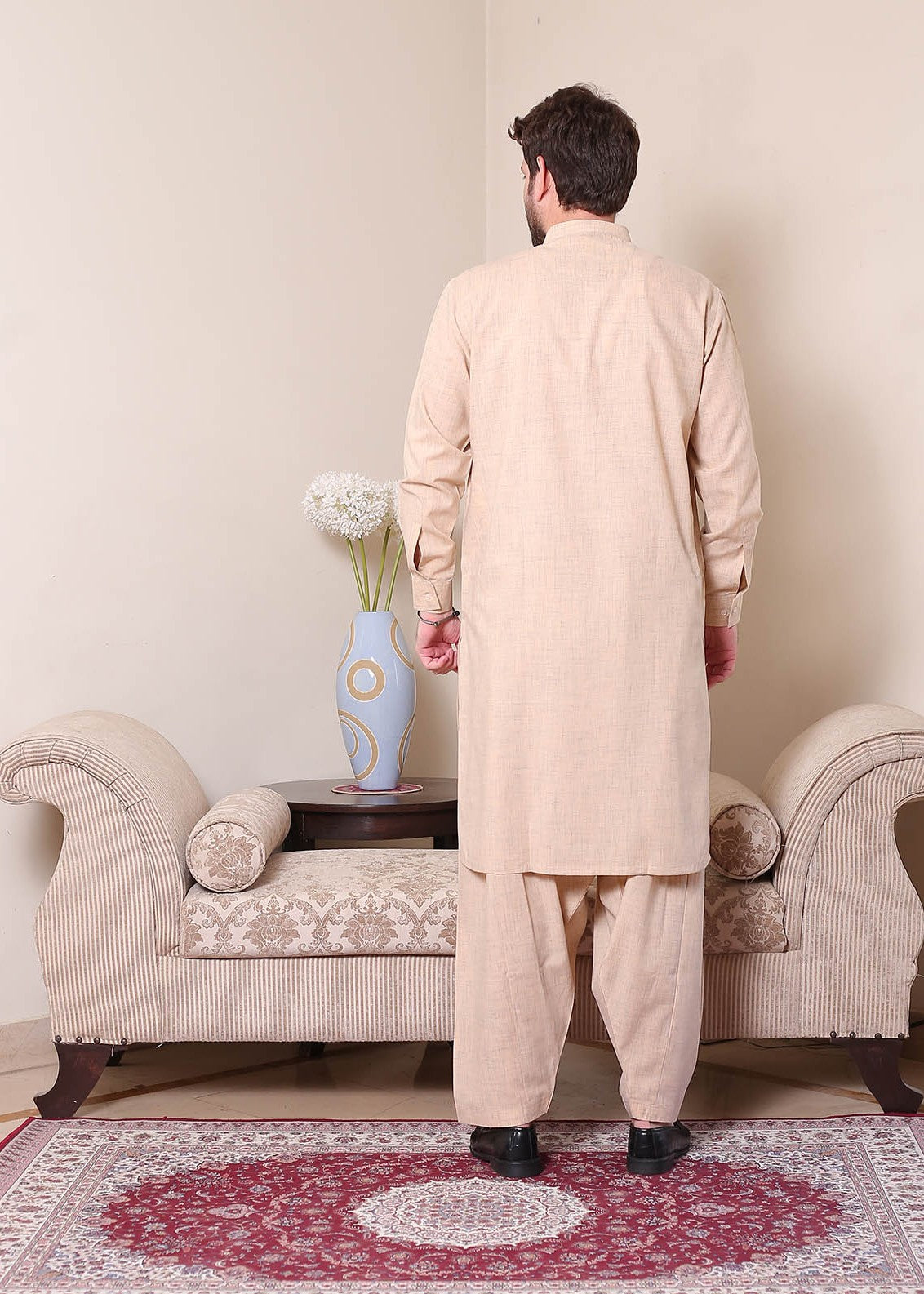textured wash & wear Shalwar Kameez in Peach pink