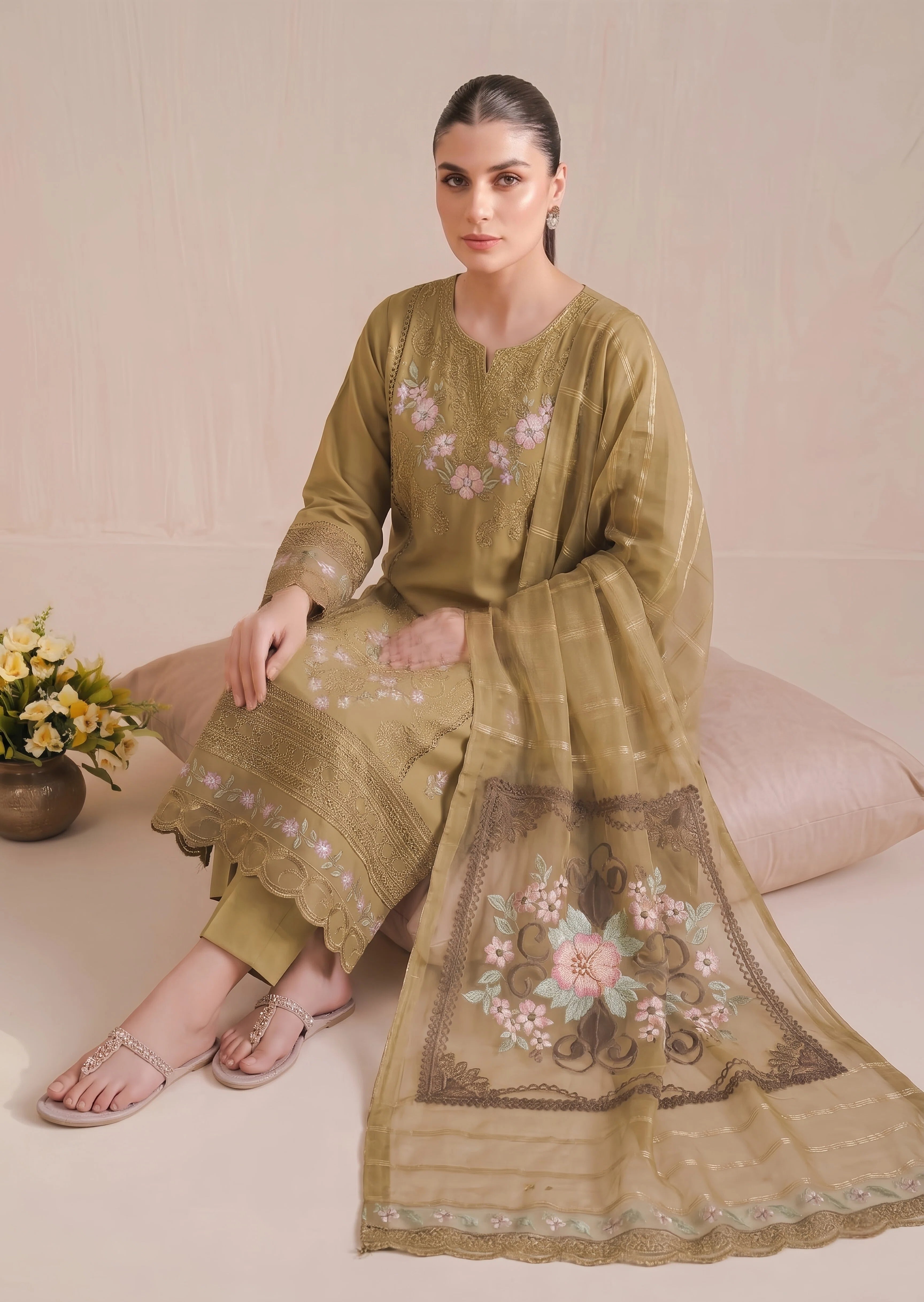 lawn Kurta Set in Peanut