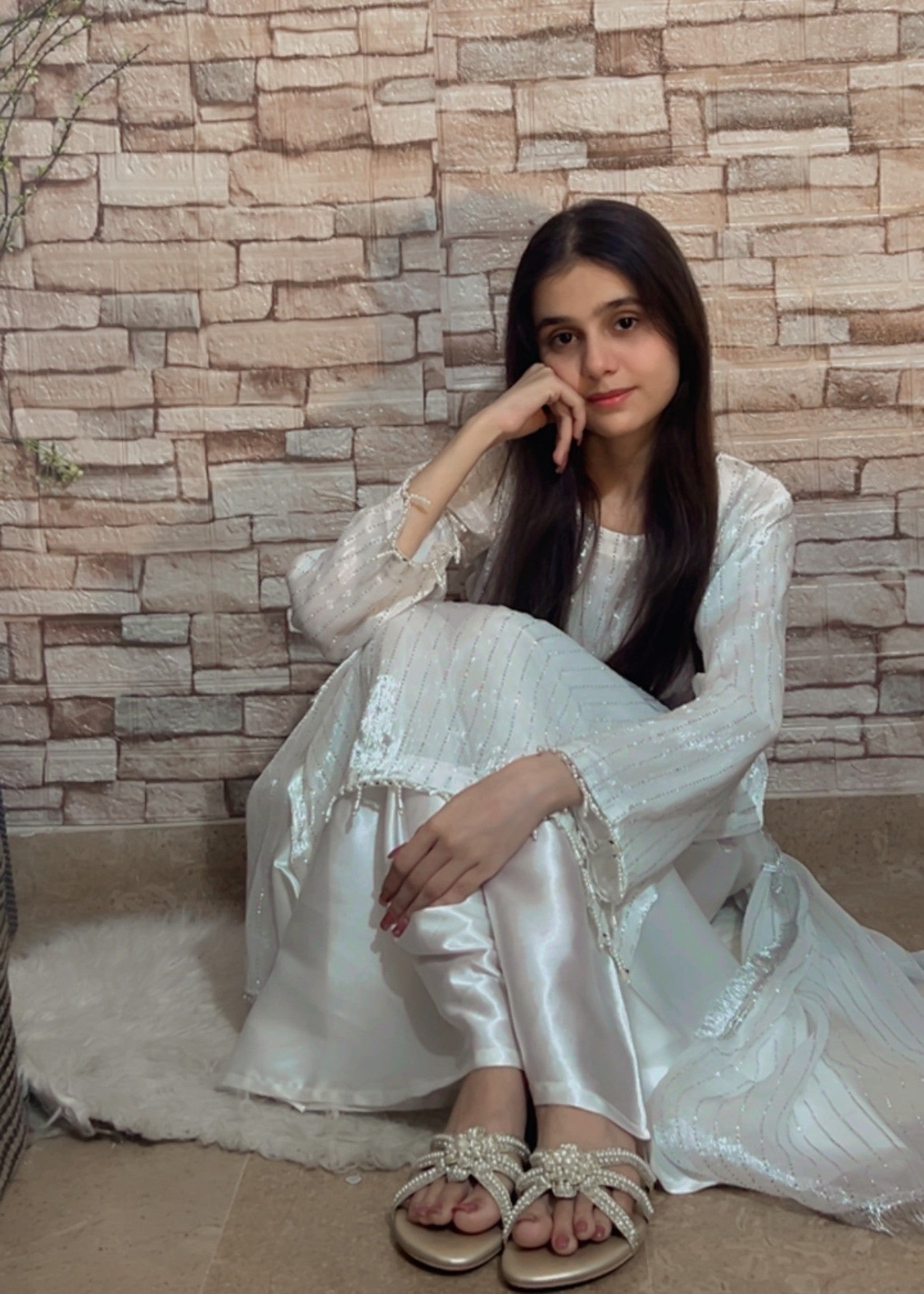 crinkle Kurta Set in White