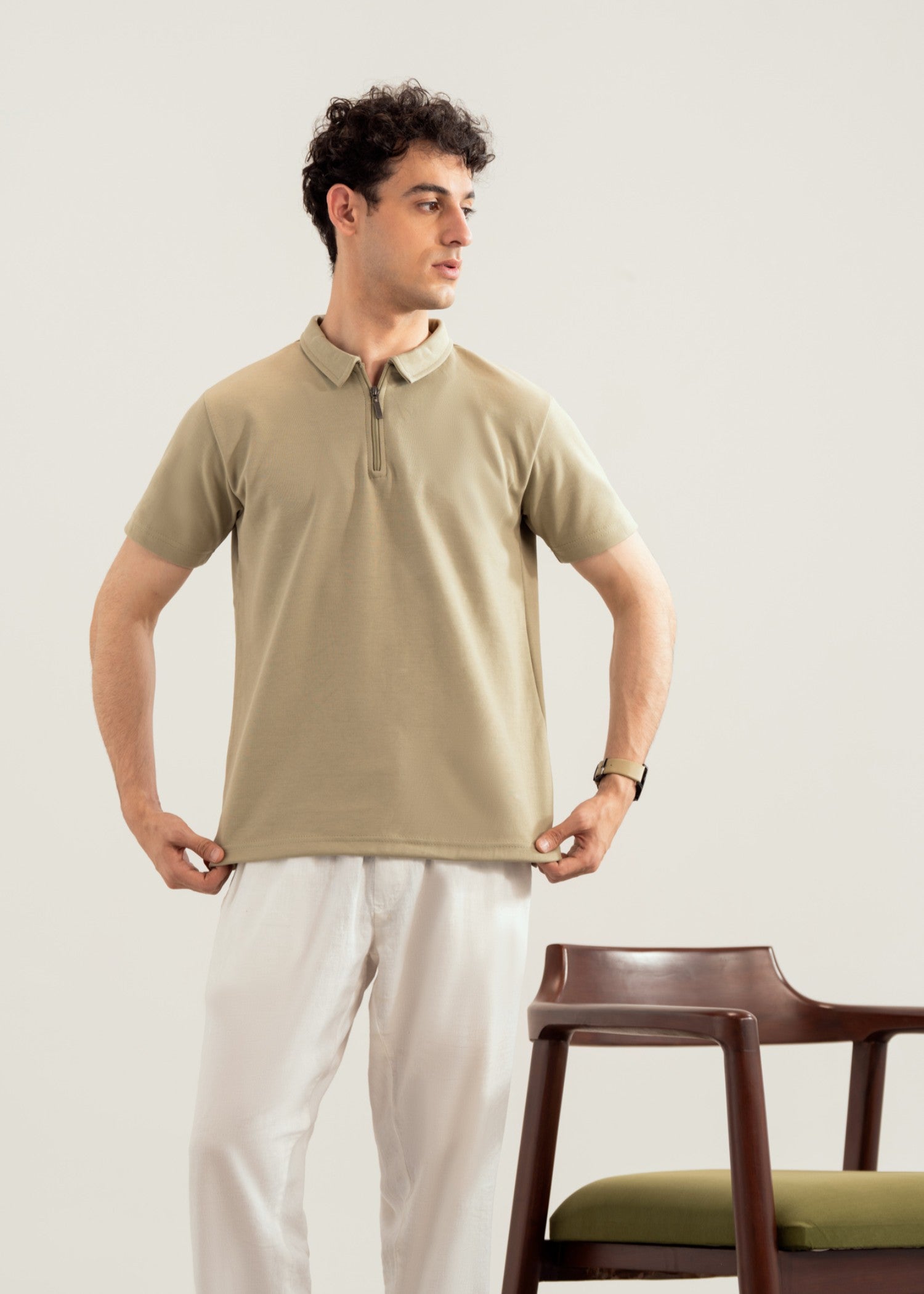 interlock knit Polo Shirt in Sage green