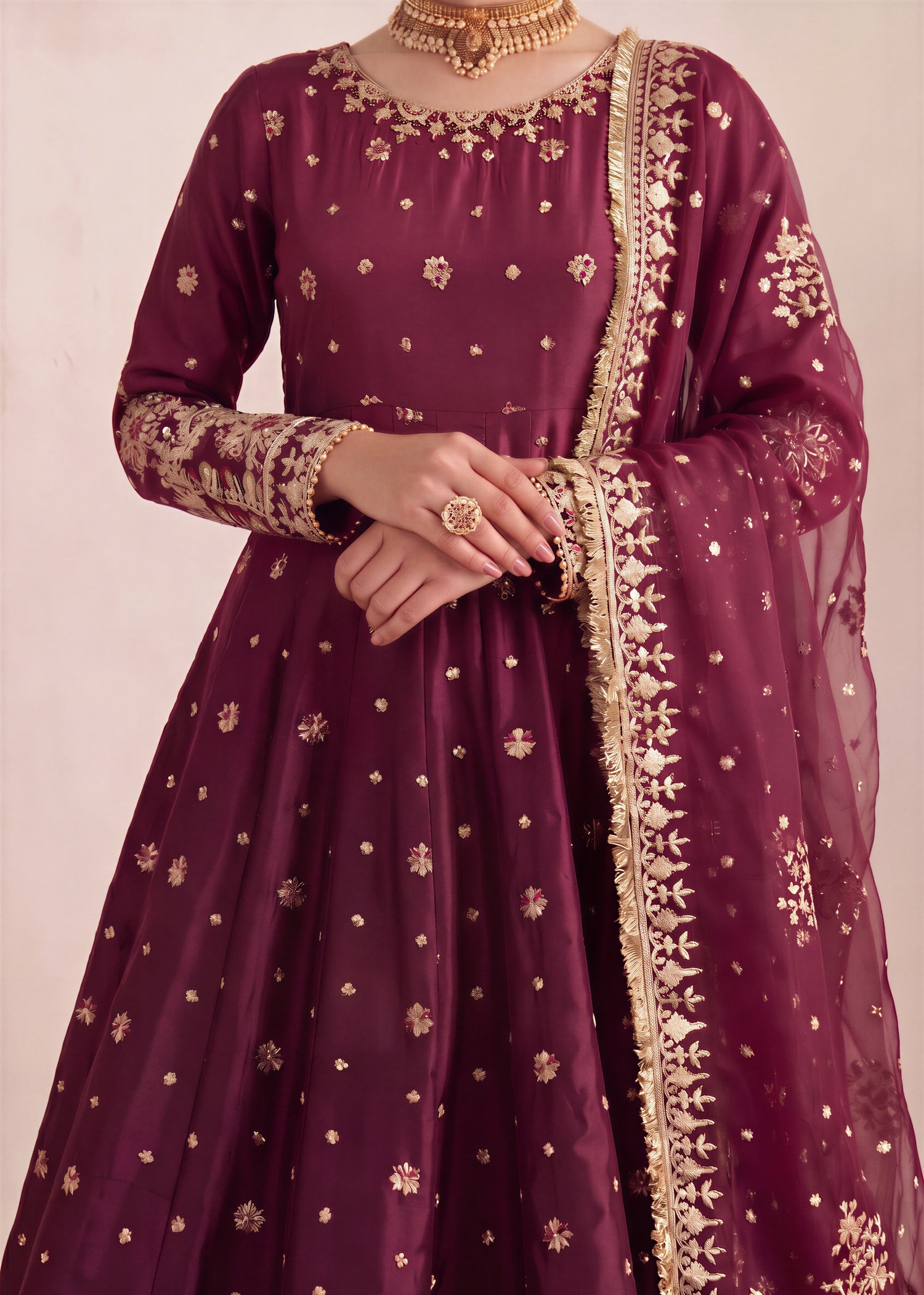 silk Pishwas in Magenta haze