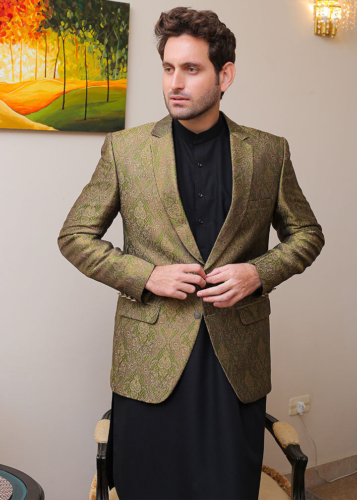 banarsi silk Prince Coat in Green