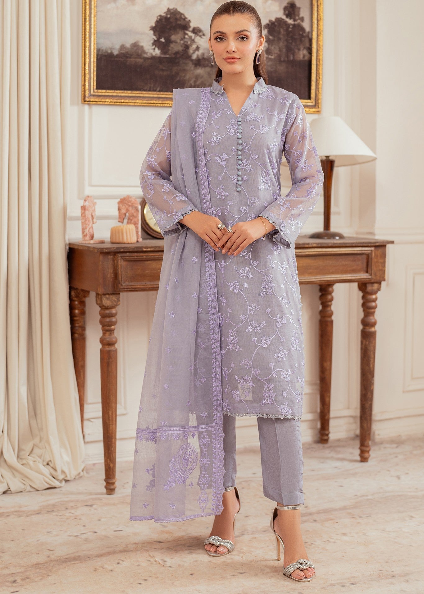 cotton net Kurta Set in Lilac