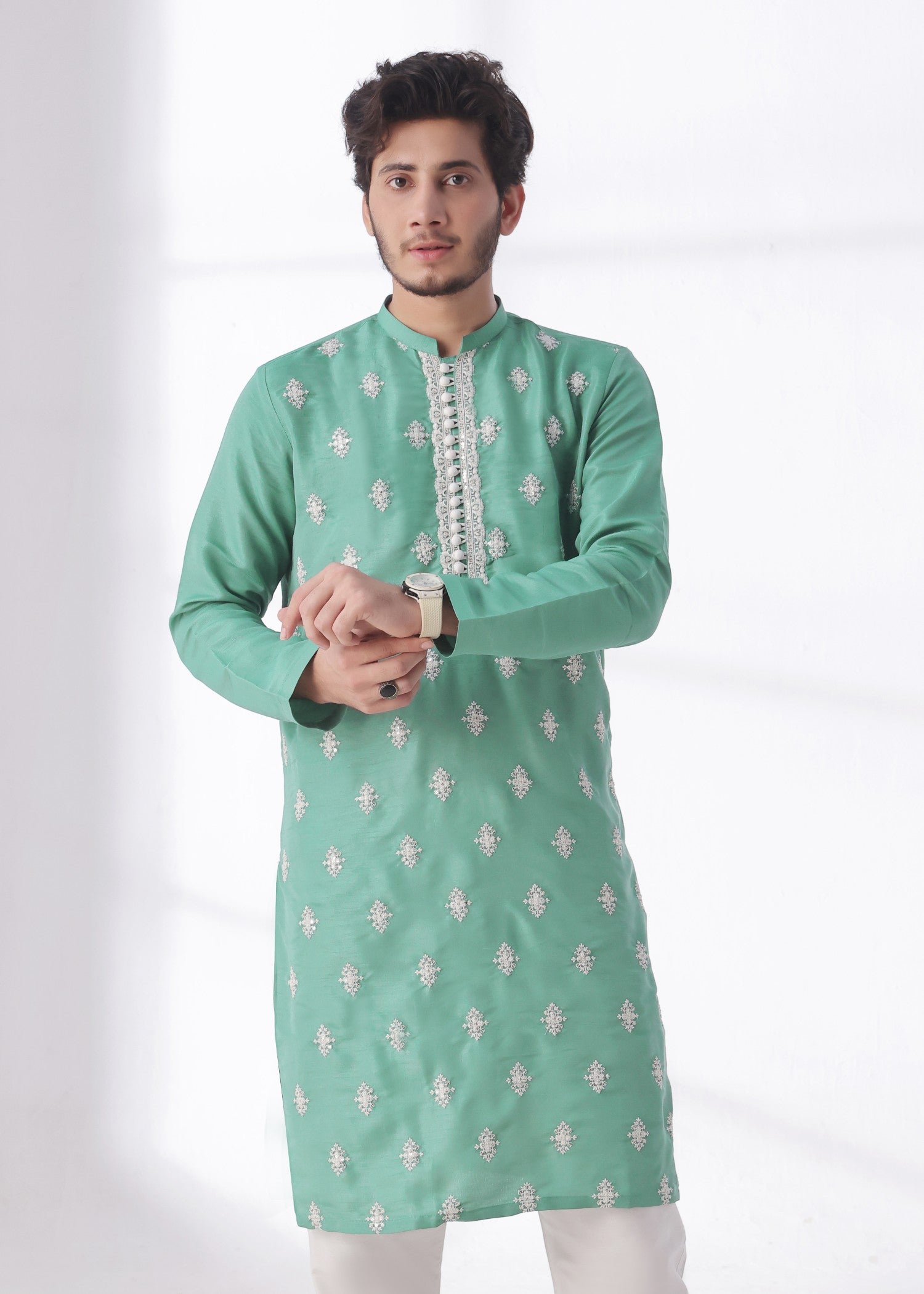 raw silk Kurta in Mint green