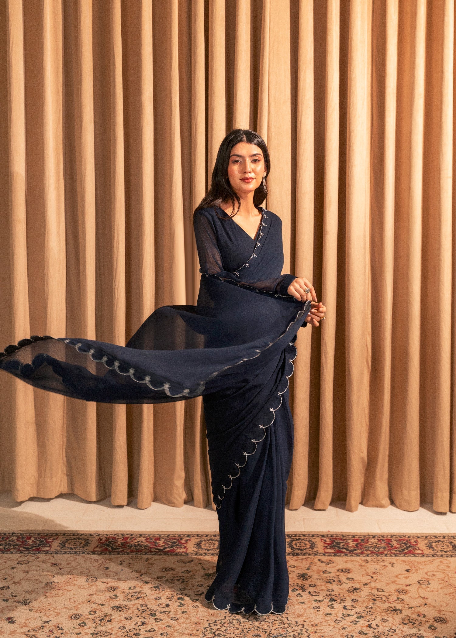 chiffon Saree in Navy blue