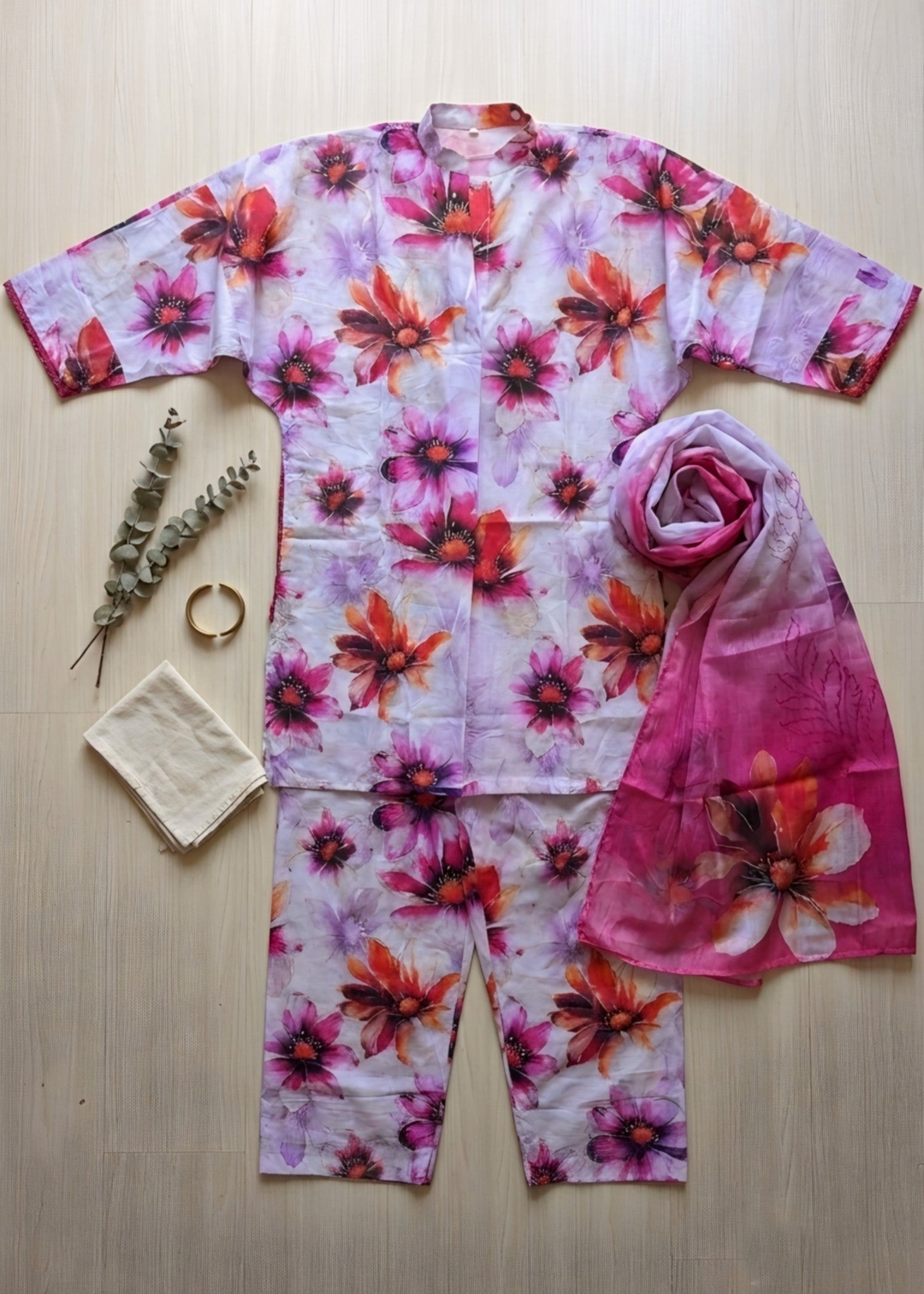 lawn Kurta Set in Mauve pink, lusty gallant