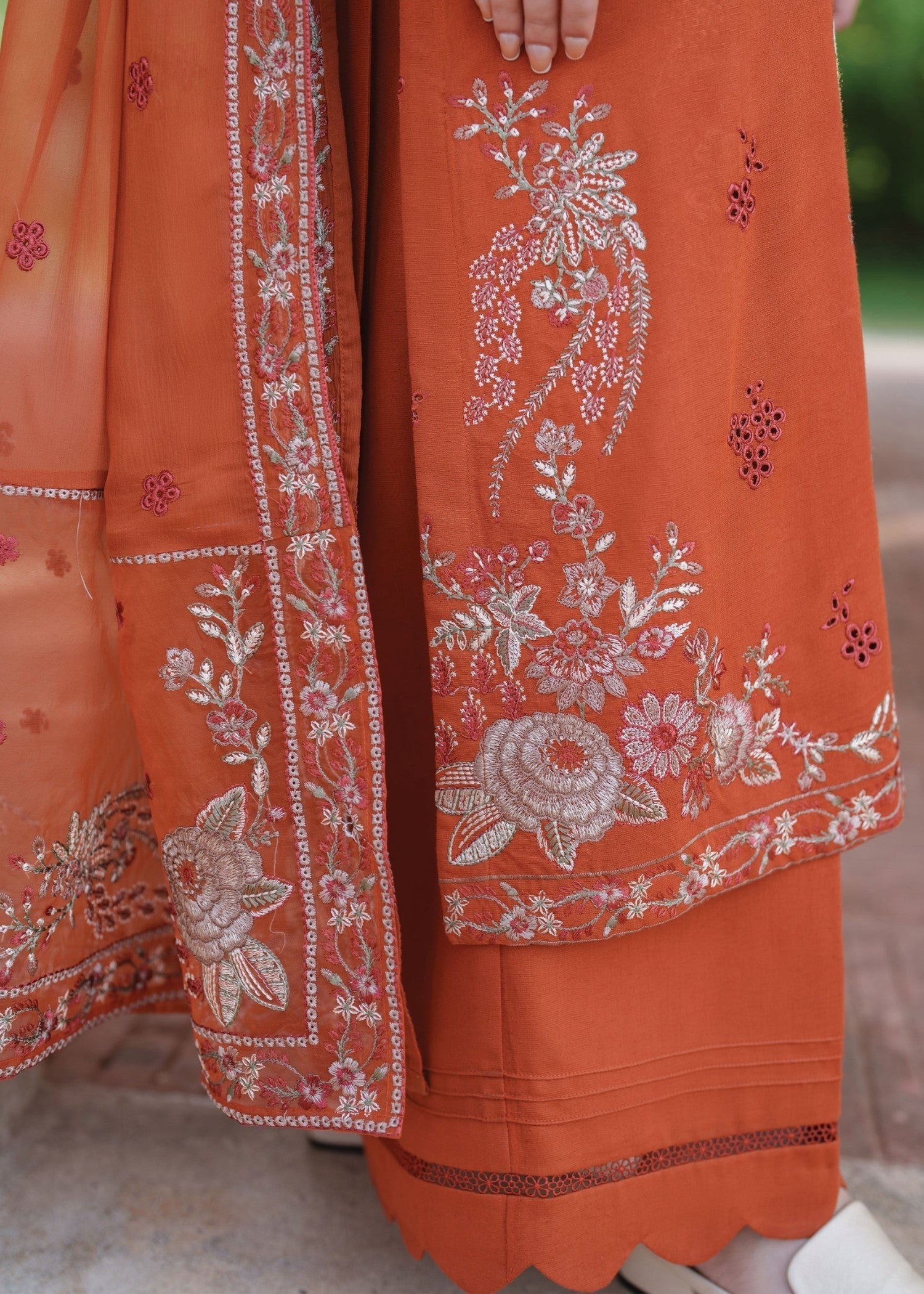 karandi Kurta Set in Coral orange