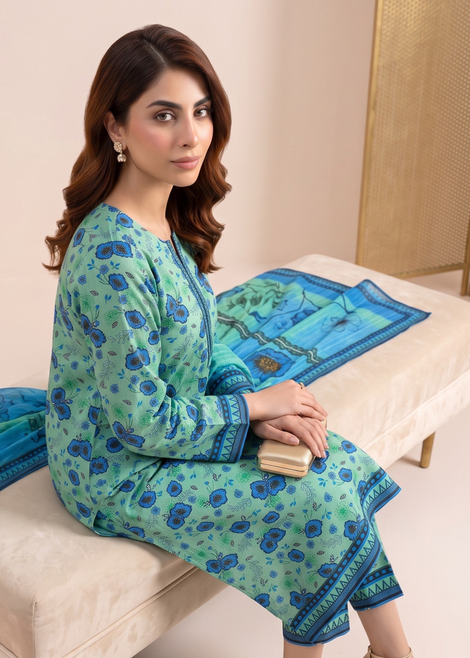 lawn Unstitched in Royal blue, turquoise