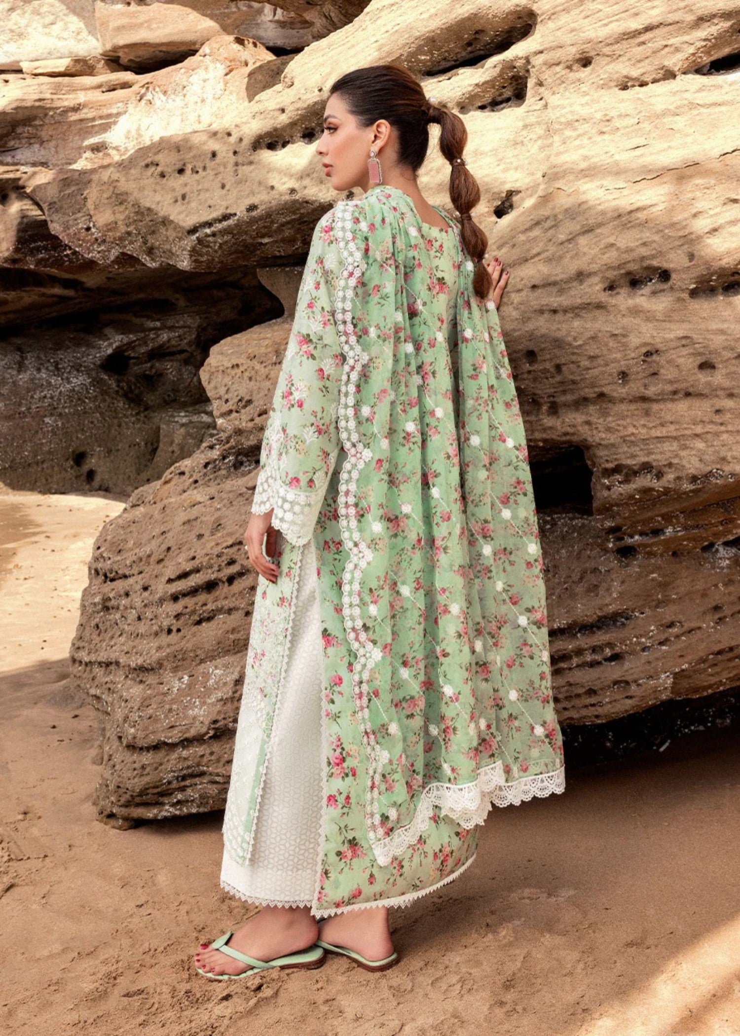 chikankari cotton Kurta Set in Mint green
