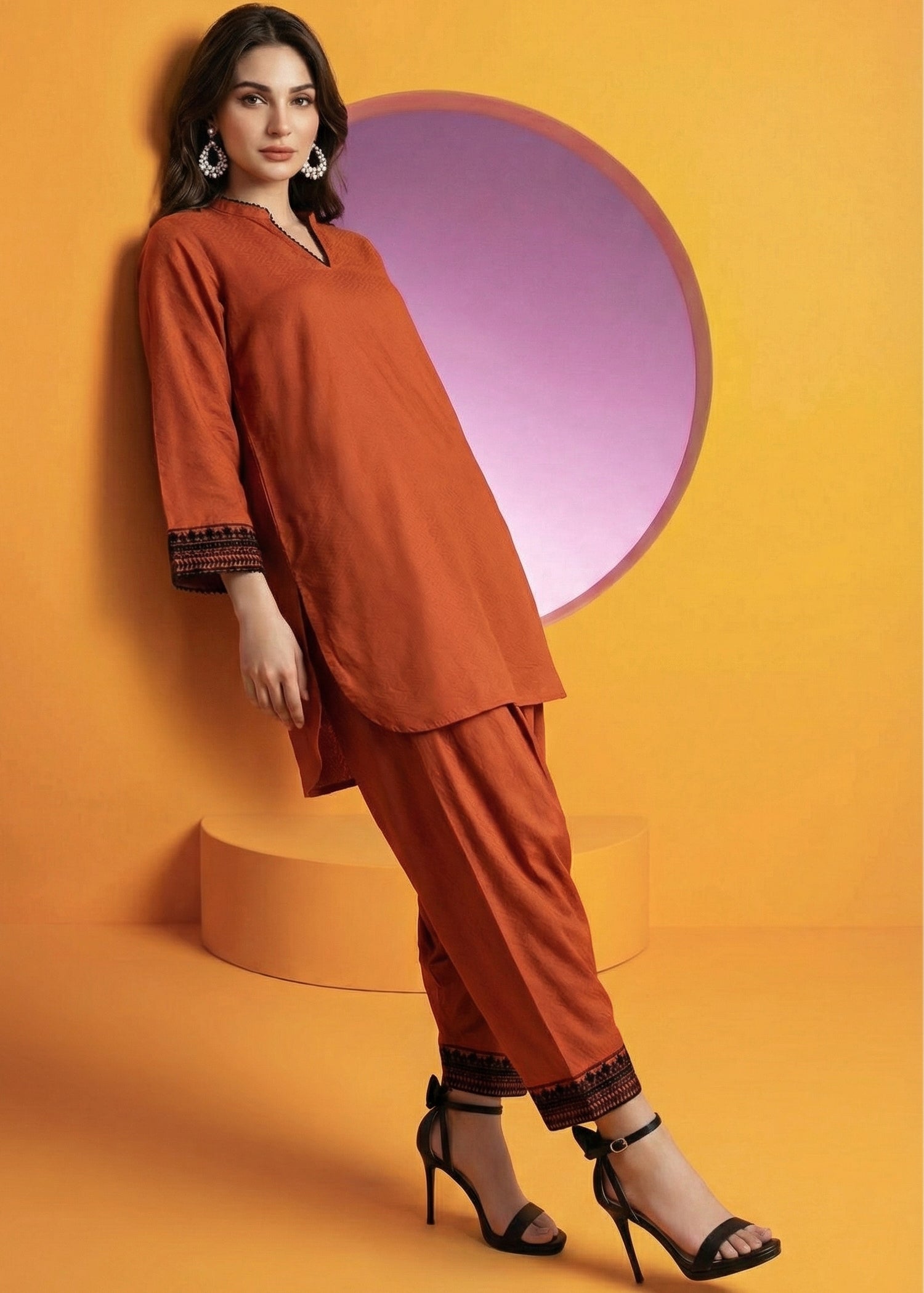 banarasi Kurta Set in Orange