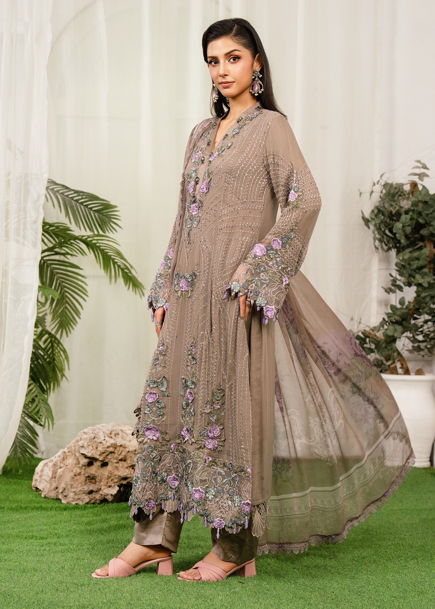 chiffon Kurta Set in Dark grey