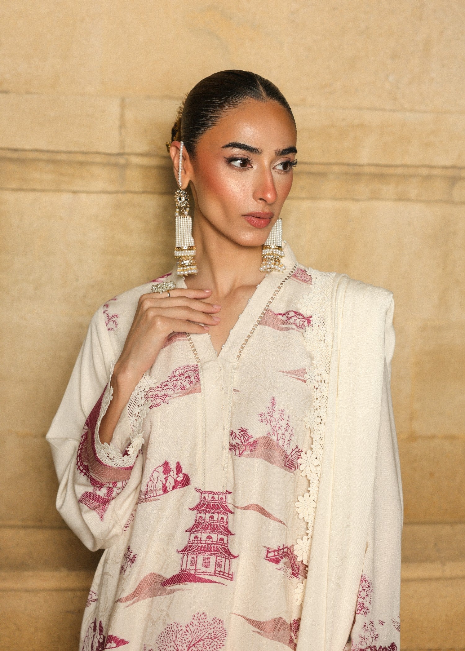 jacquard viscose Unstitched in Cream