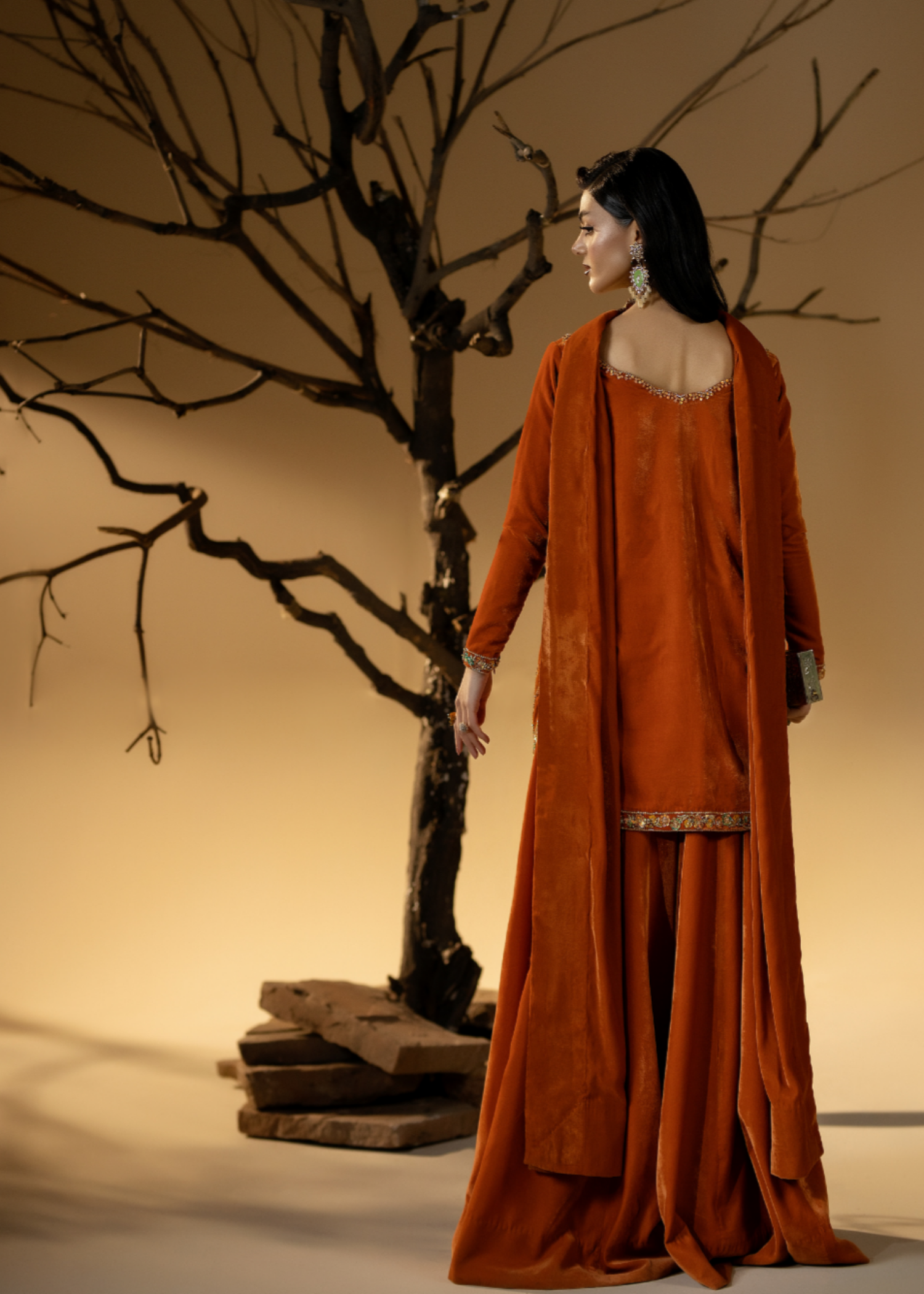 chinese micro velvet 9000 Kurta Set in Toffee orange