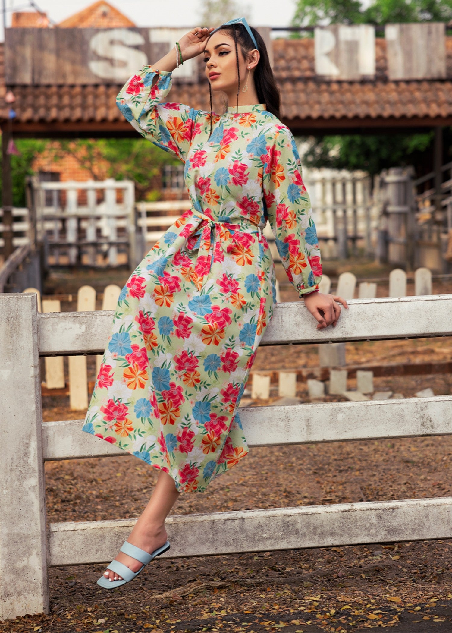 silk finish lawn Frock in Multi
