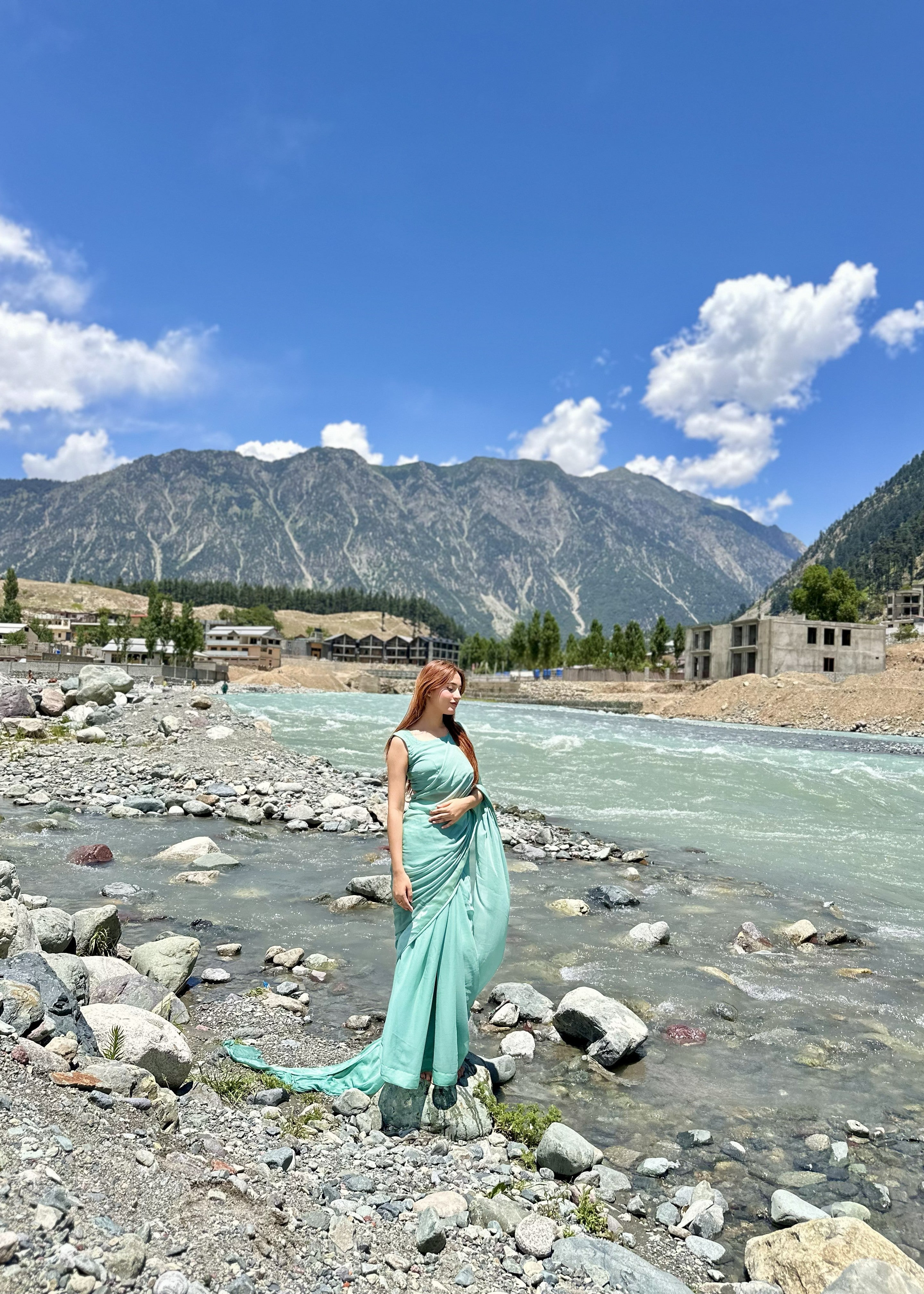 chiffon Saree in Moss green
