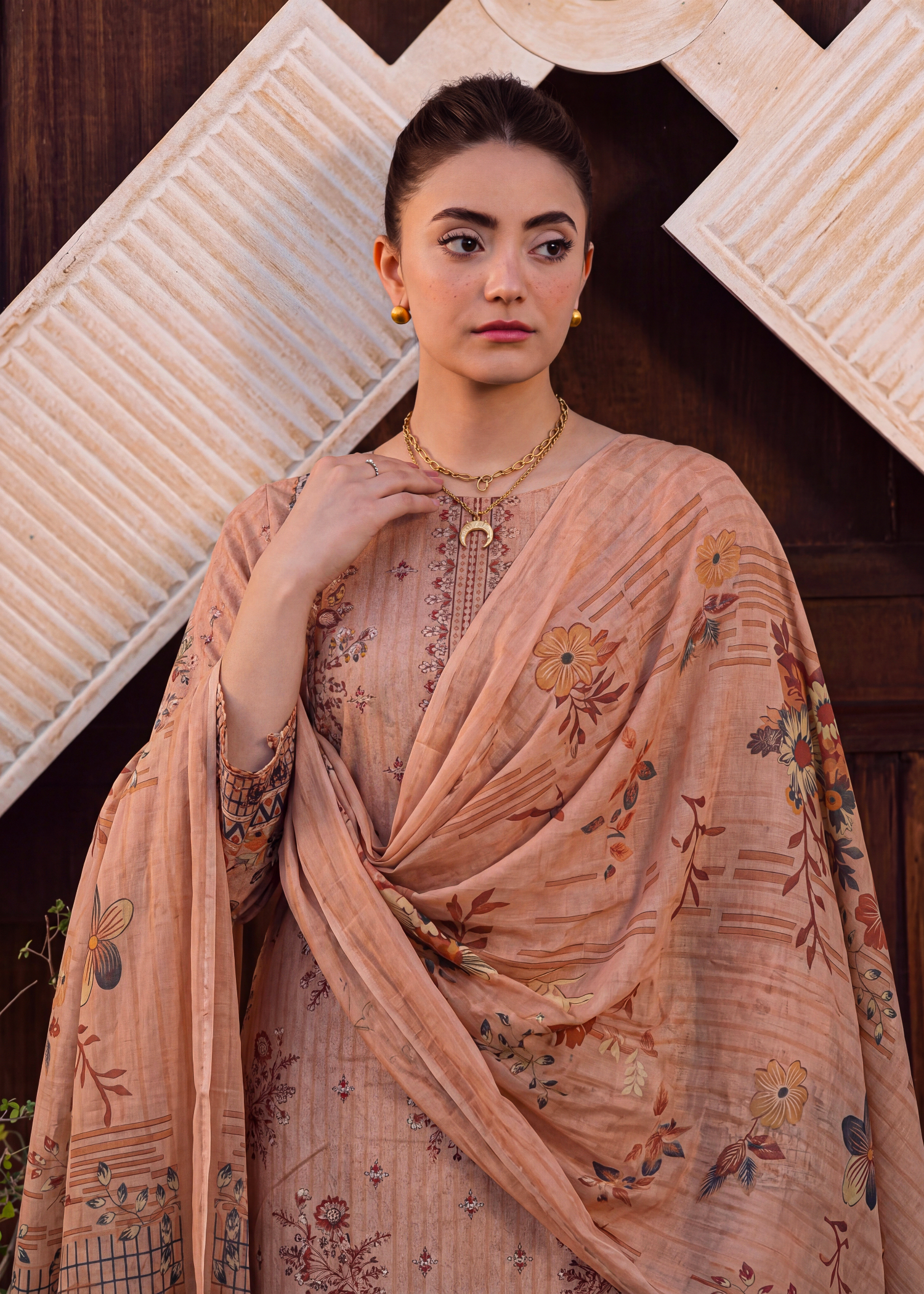karandi Unstitched in Peach pink