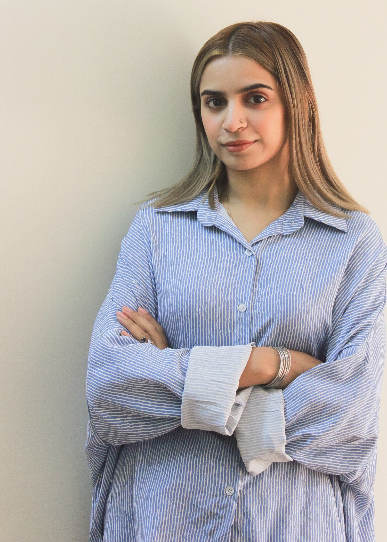 linen Top in Ice blue, pink