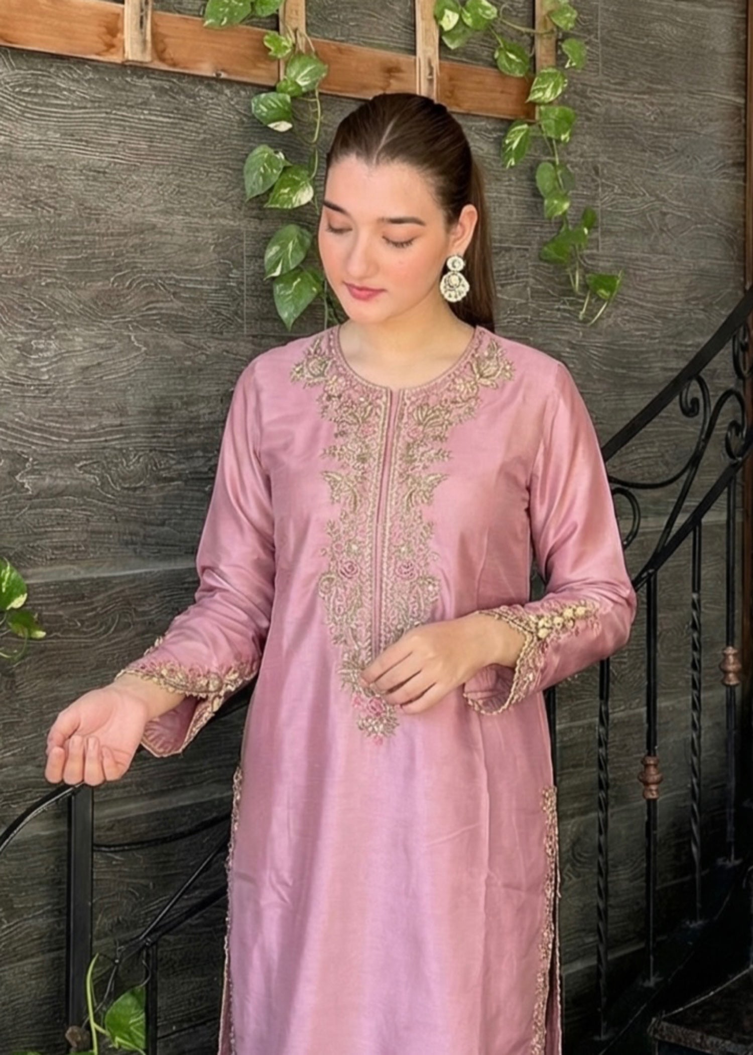 silk Kurta Set in Mauve pink