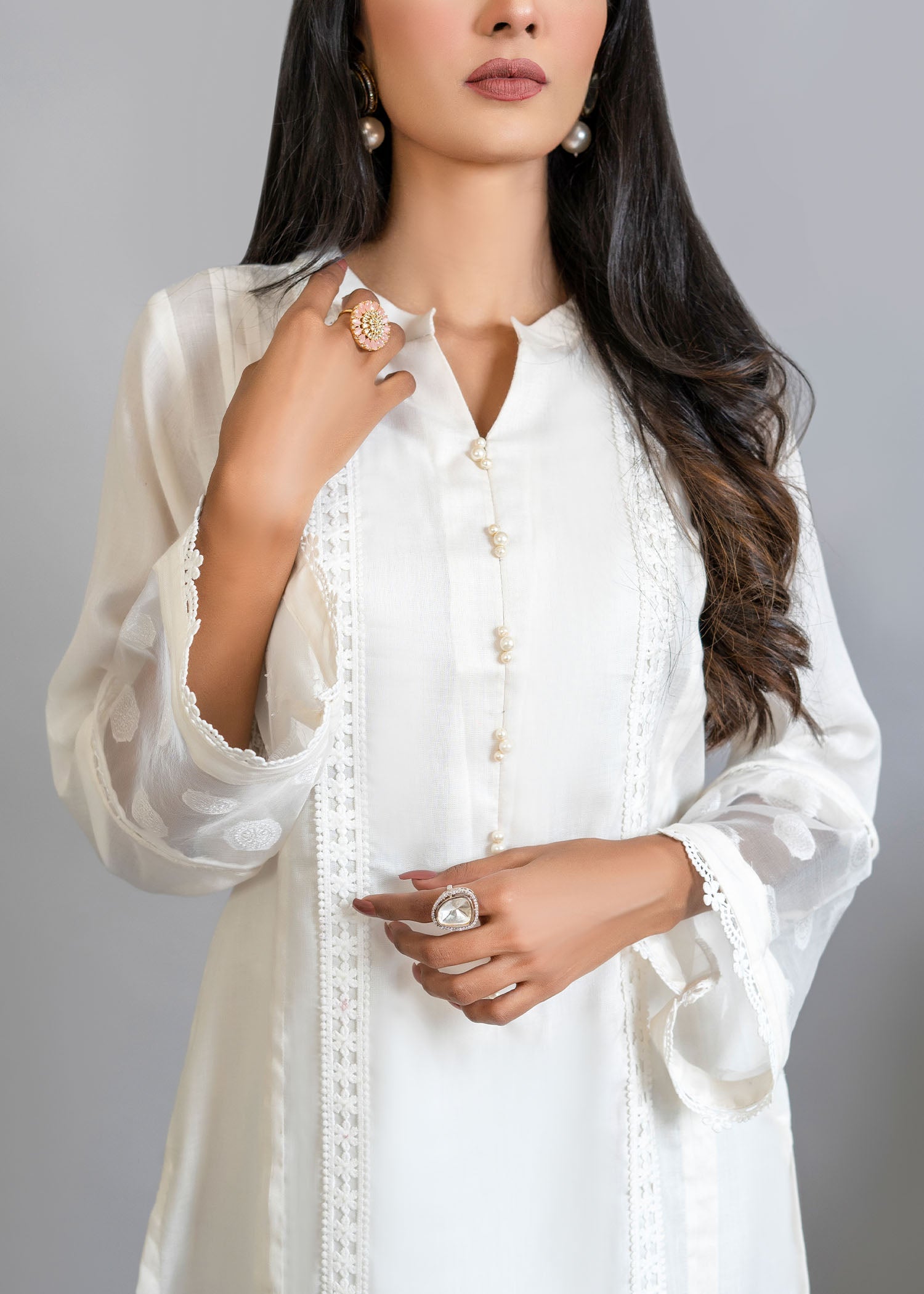 cotton Kurta Set in Pearl white