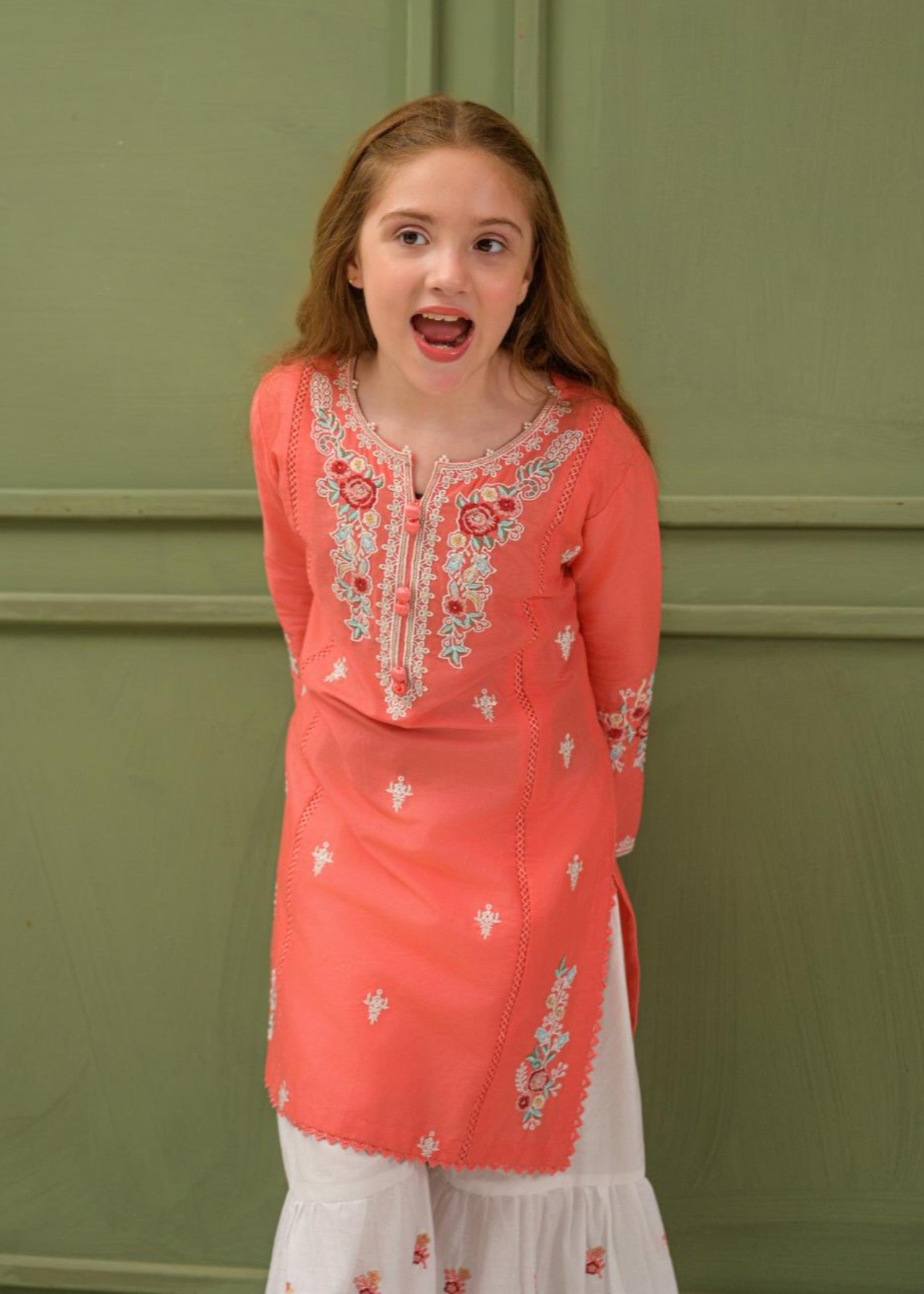 lawn Gharara in Coral pink