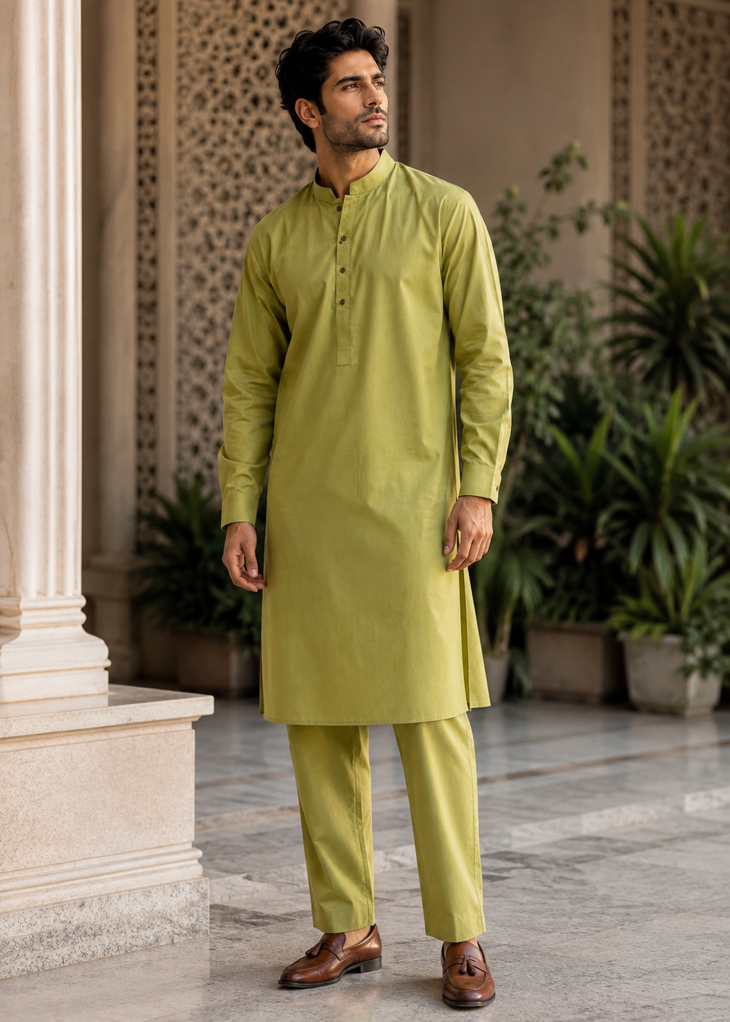 wash & wear Kurta Set in Pistachio green