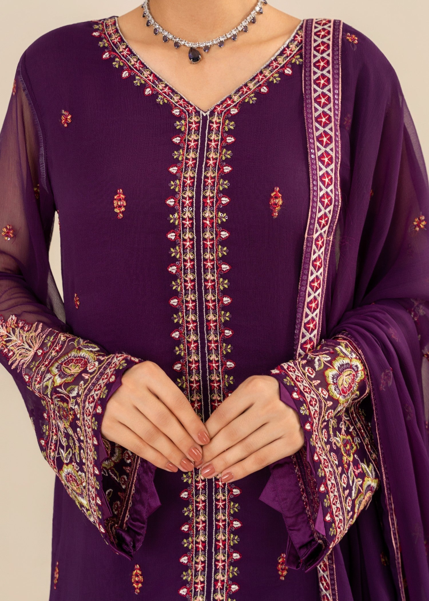 chiffon Kurta Set in Purple rain