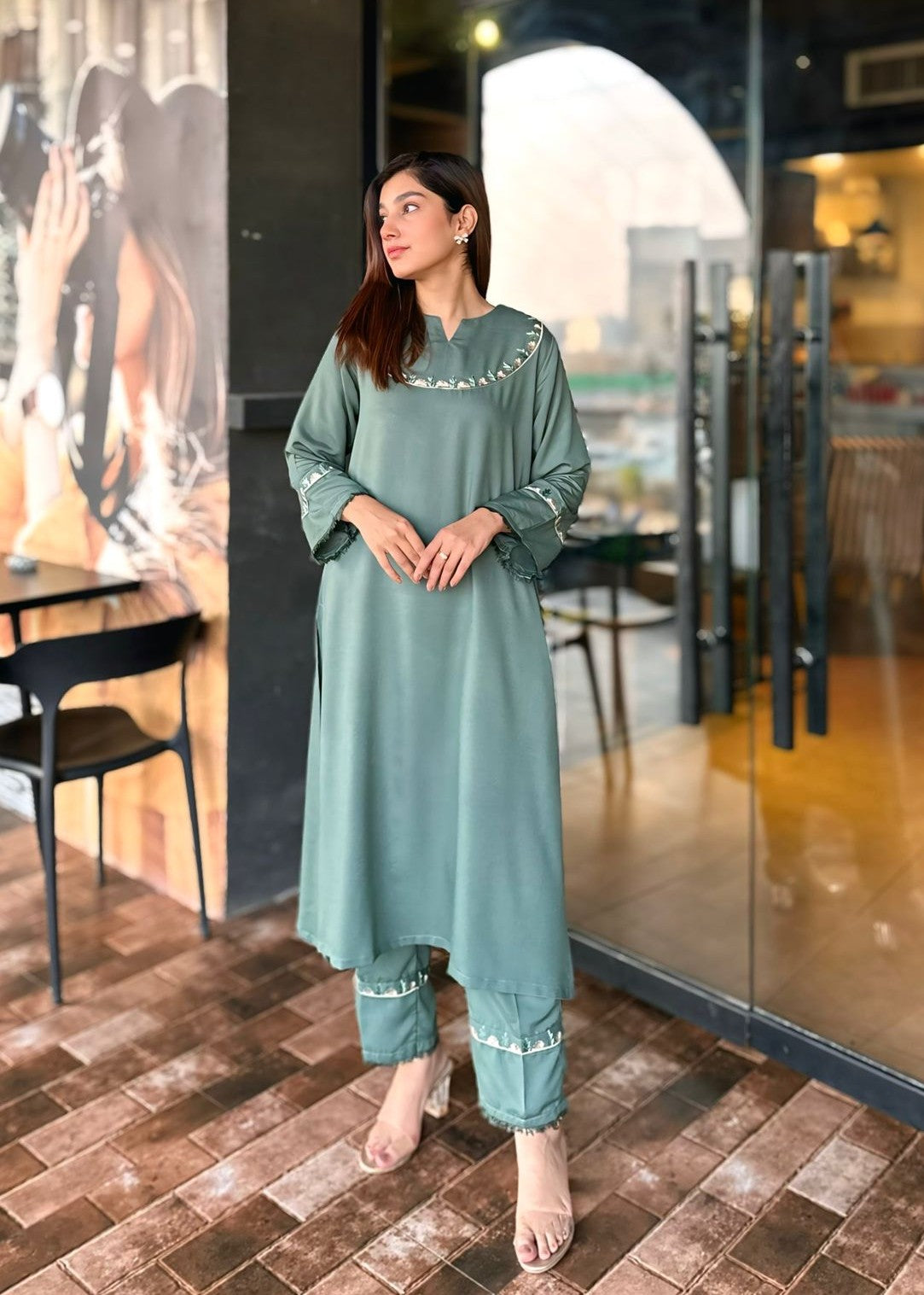 karandi Co Ord Sets in Sage green