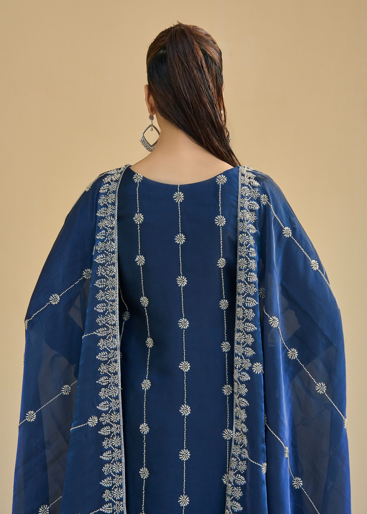 paper silk Kurta Set in Navy blue