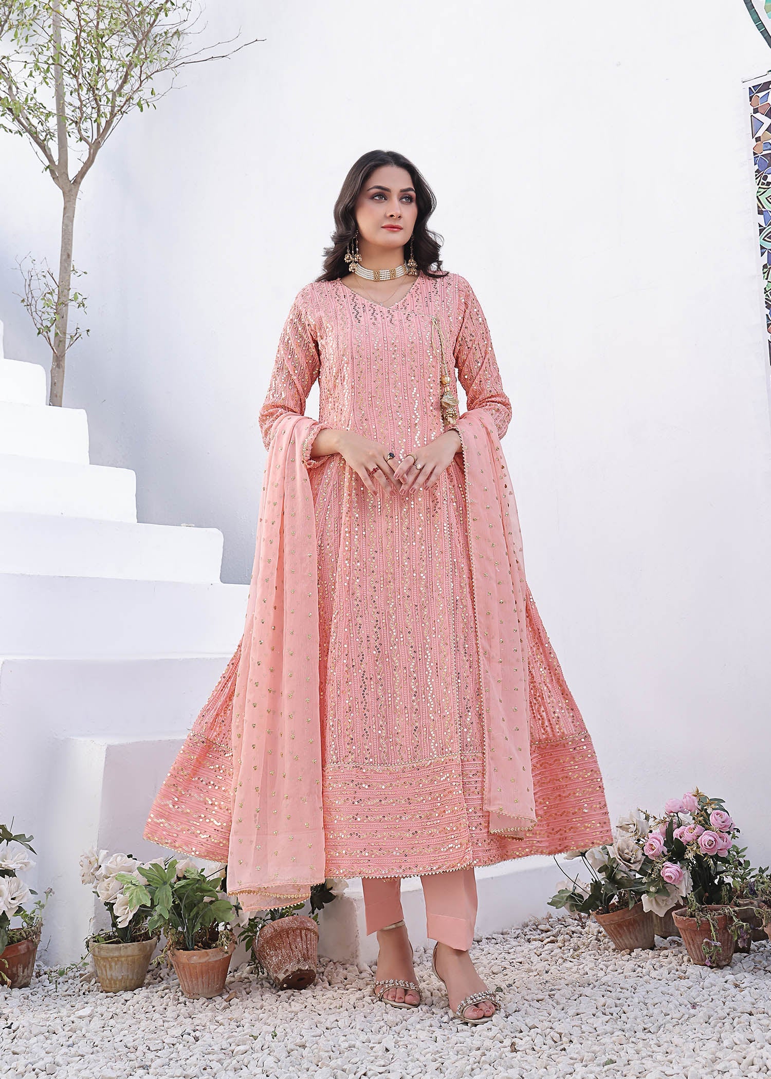 chiffon Angrakha in Pink