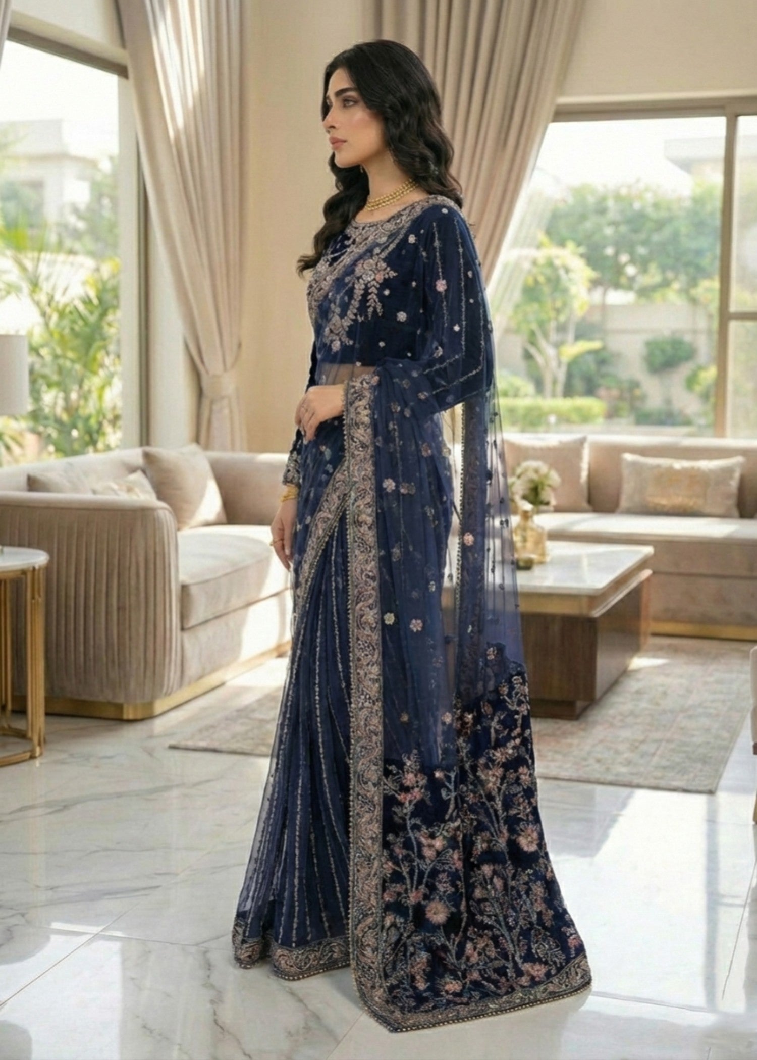 velvet Saree in Blue