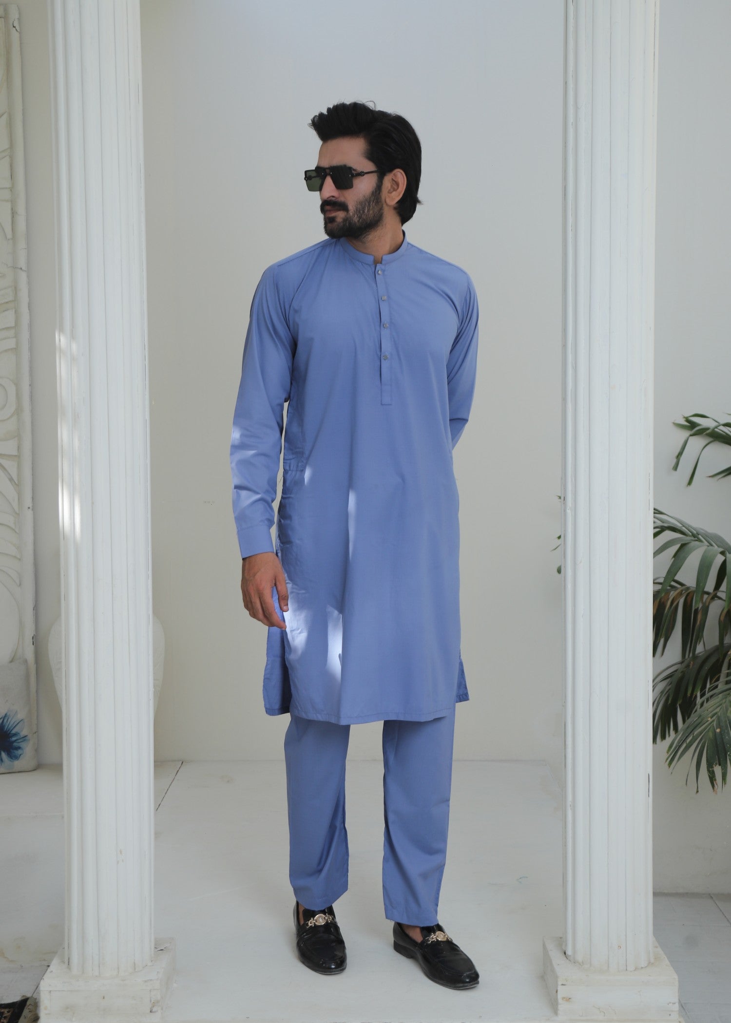 wash & wear Kurta Set in Steel blue