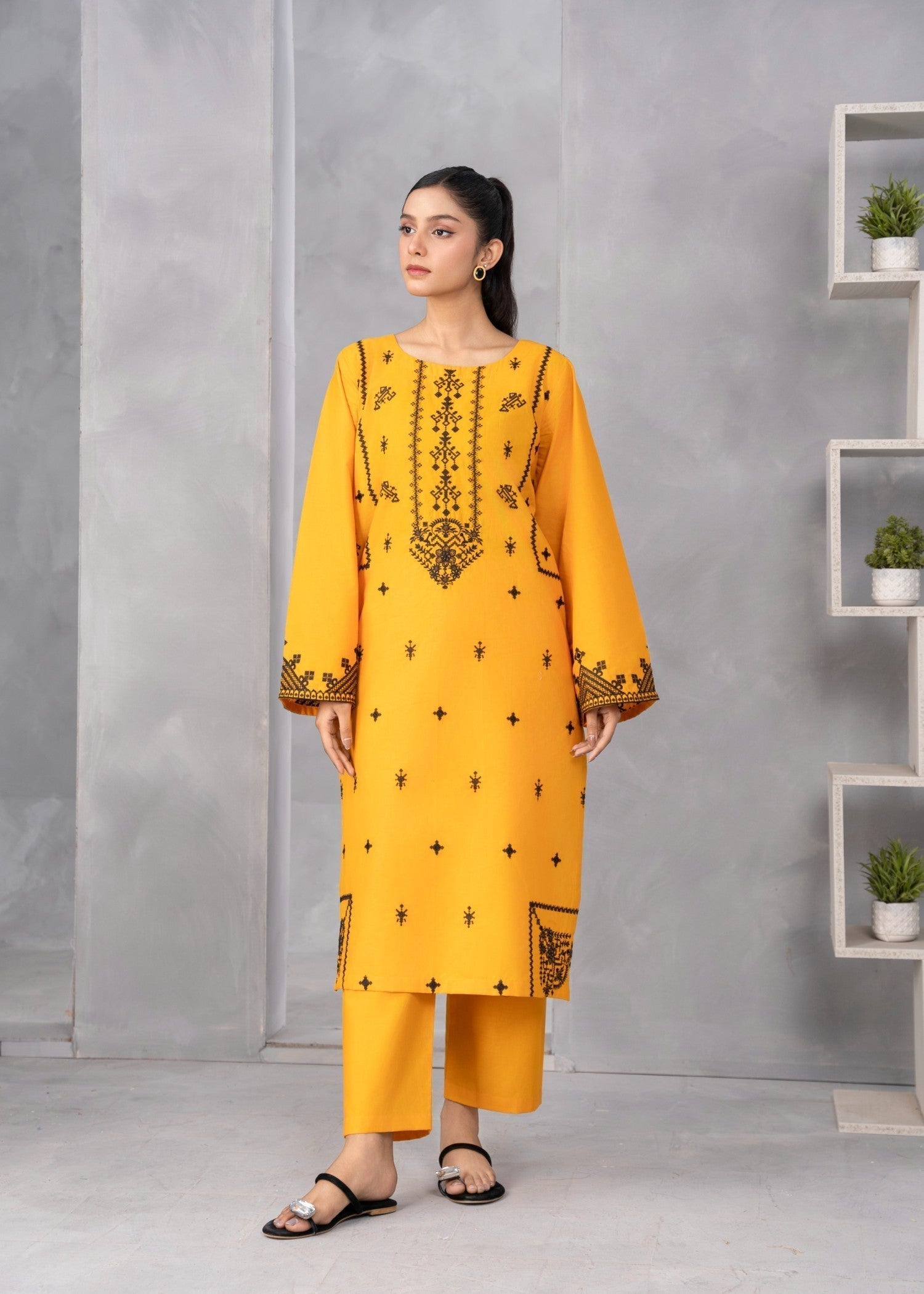 cotton Kurta Set in Amber
