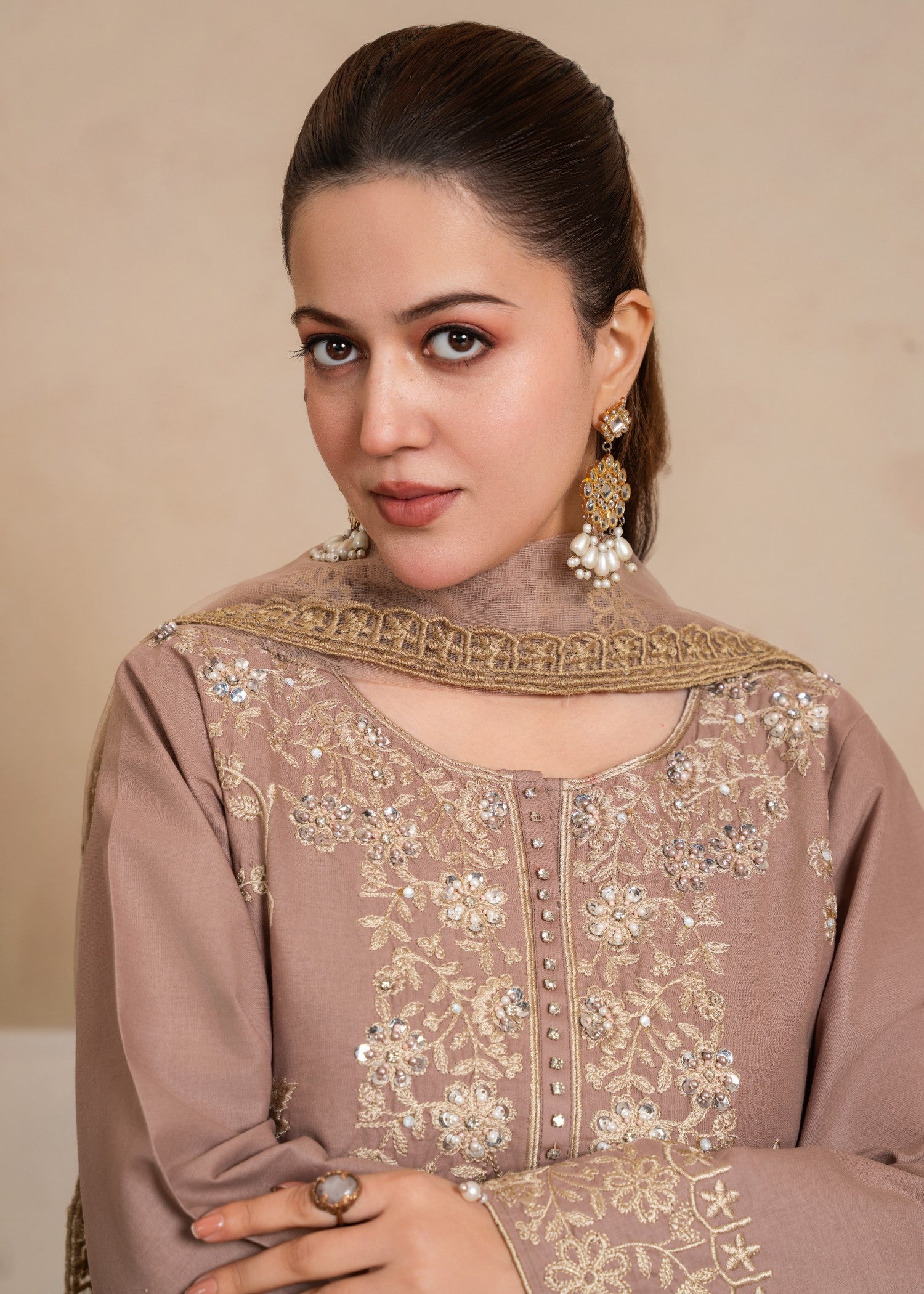cotton krandi Kurta Set in Tea rose pink