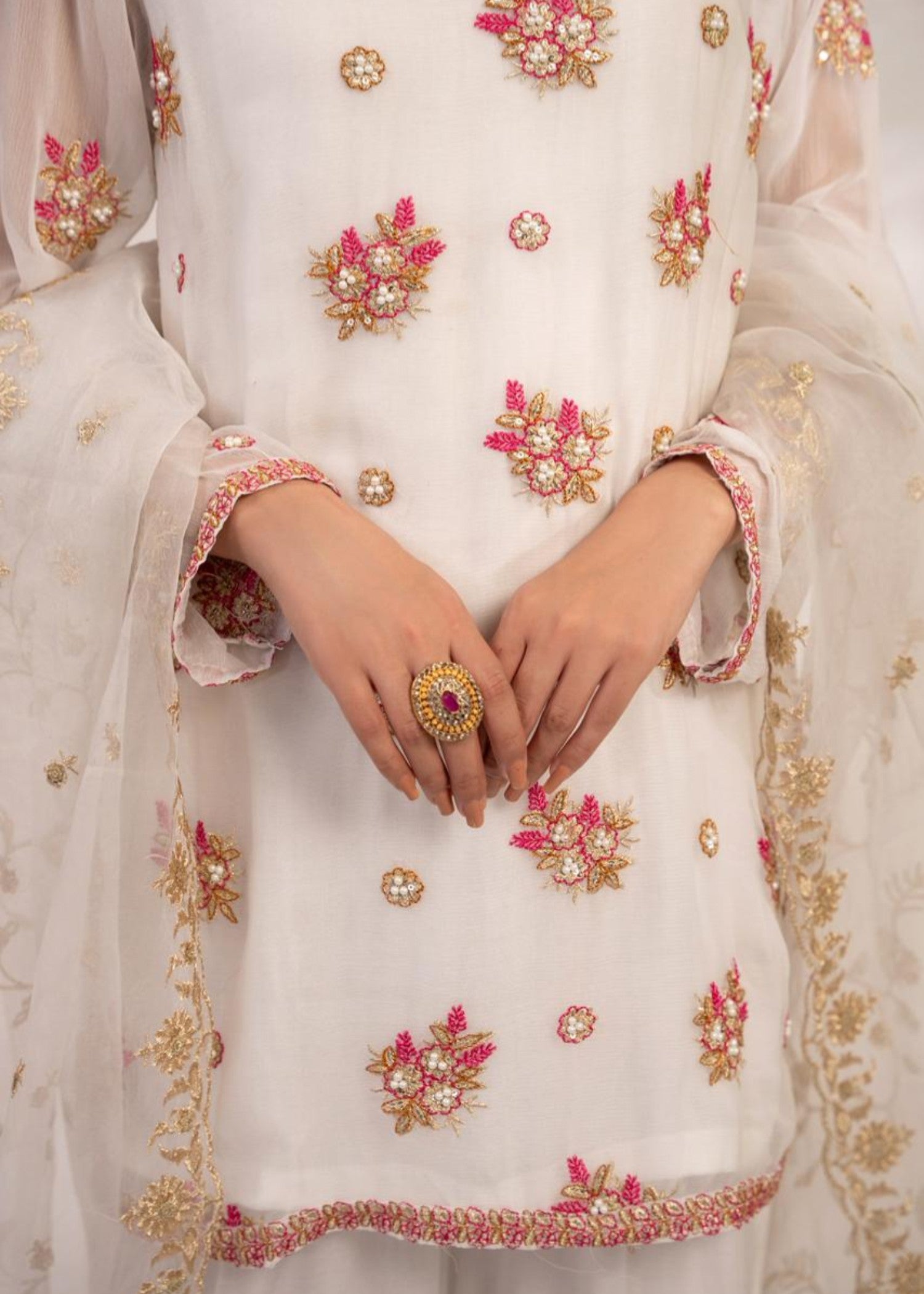 crinkle Gharara in White