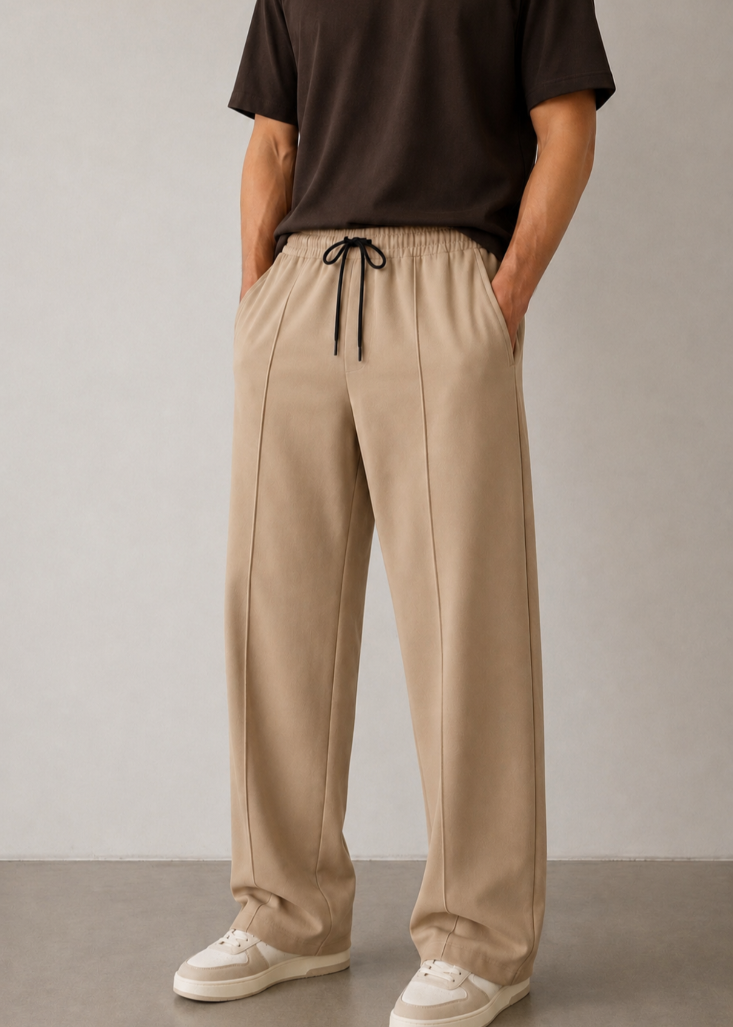 interlock knit Trousers in Tan brown