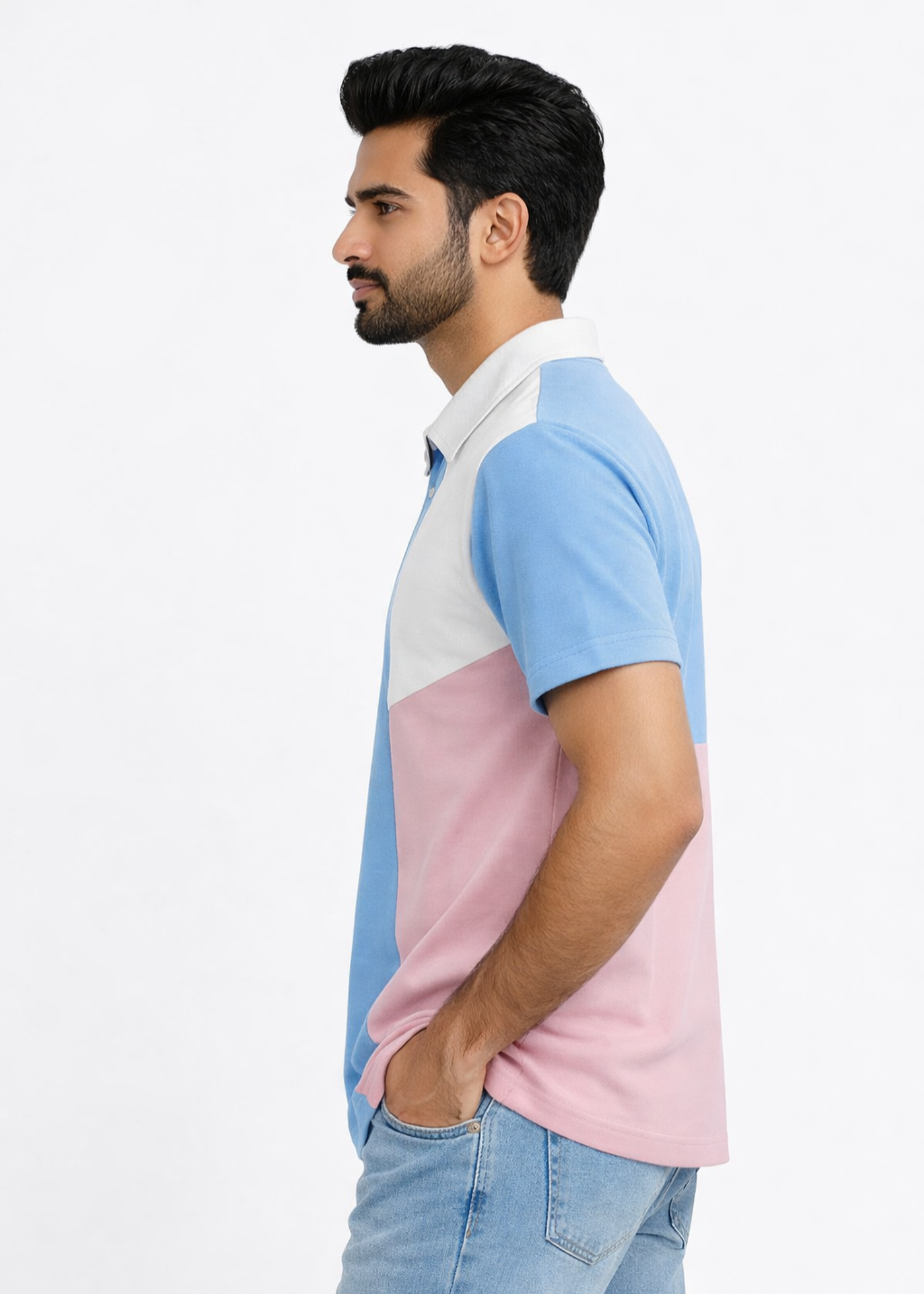 single jersey knit Polo Shirt in Pink, sky blue