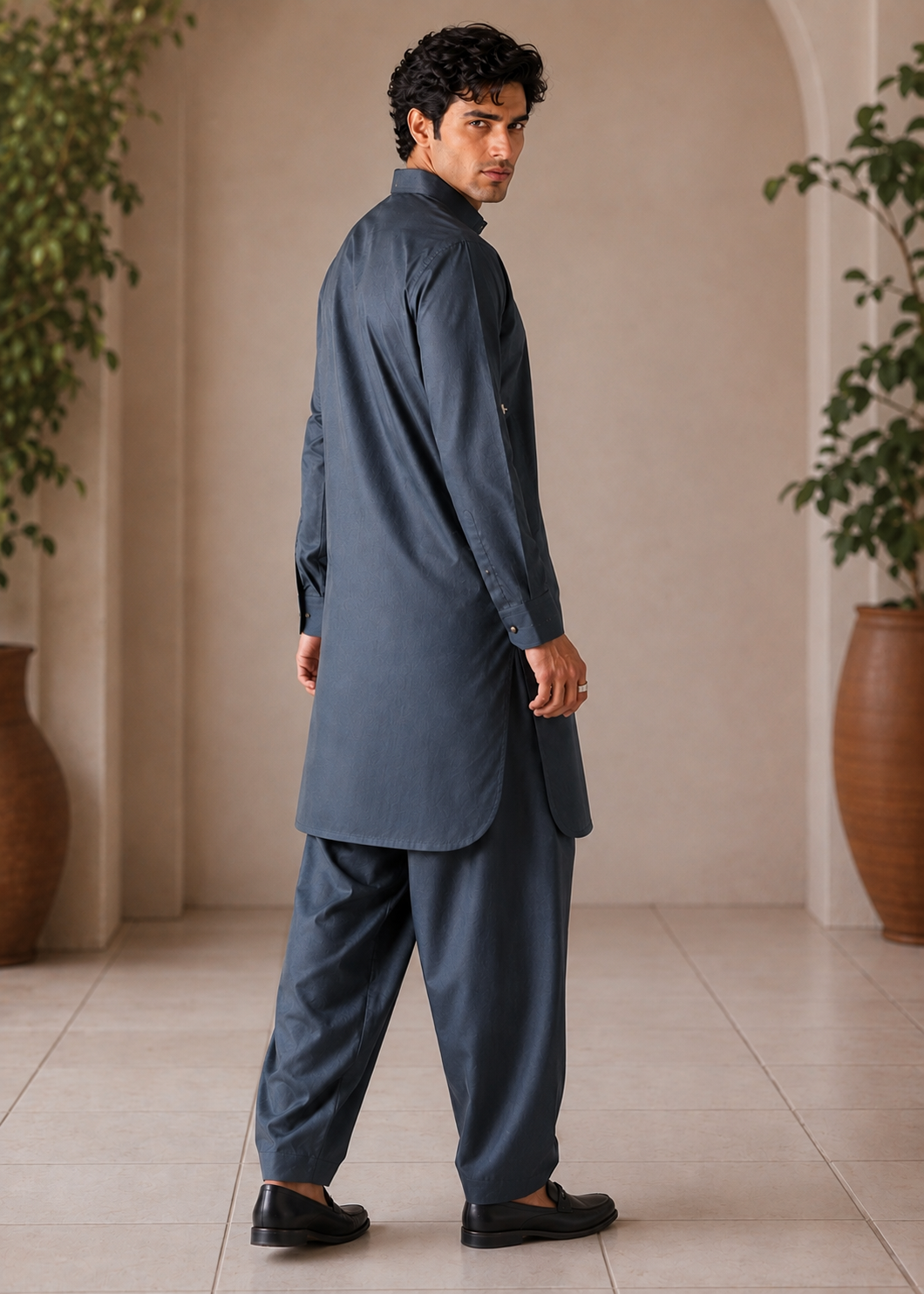 cotton Shalwar Kameez in Raven grey