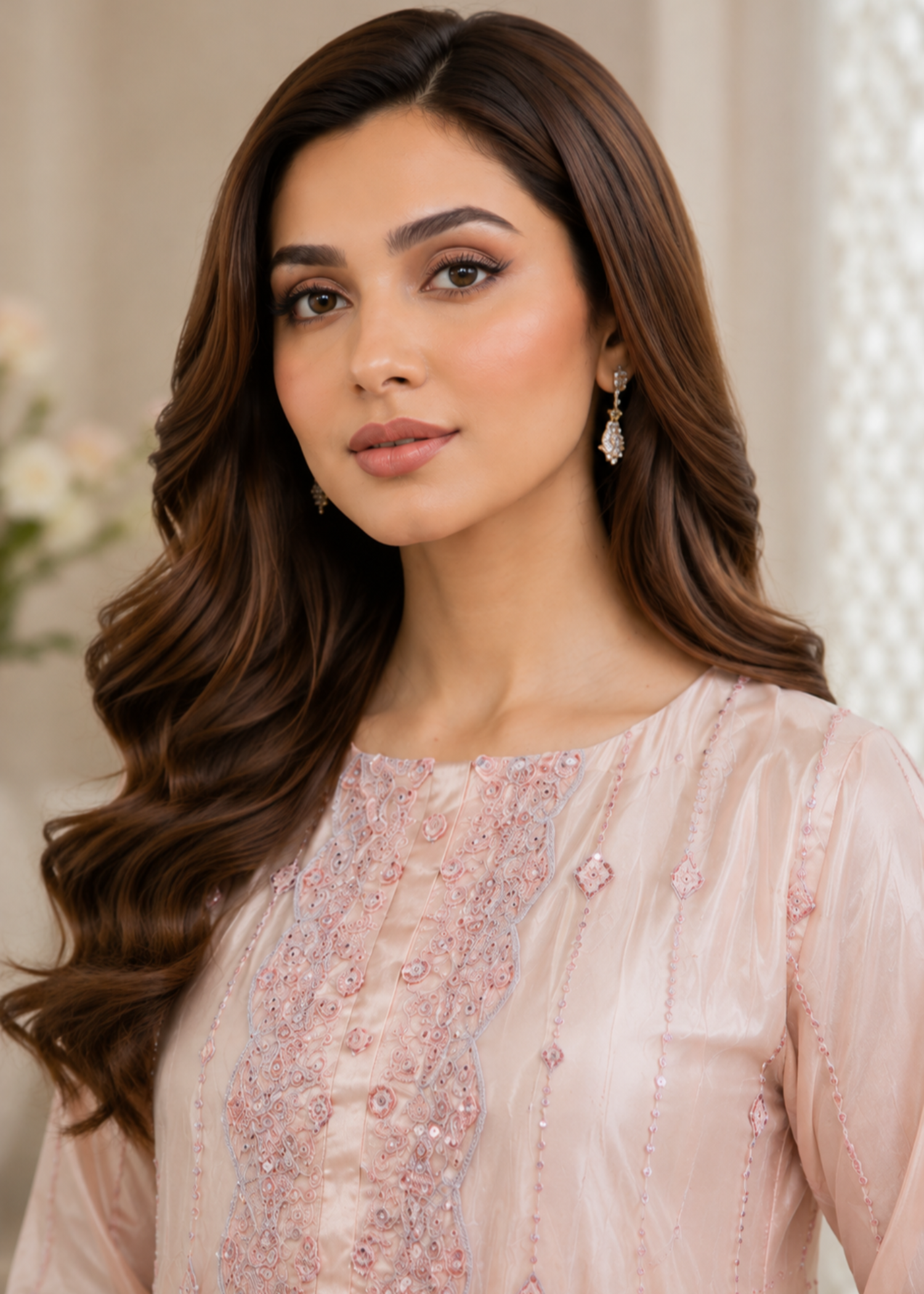 net Pishwas in Peach pink
