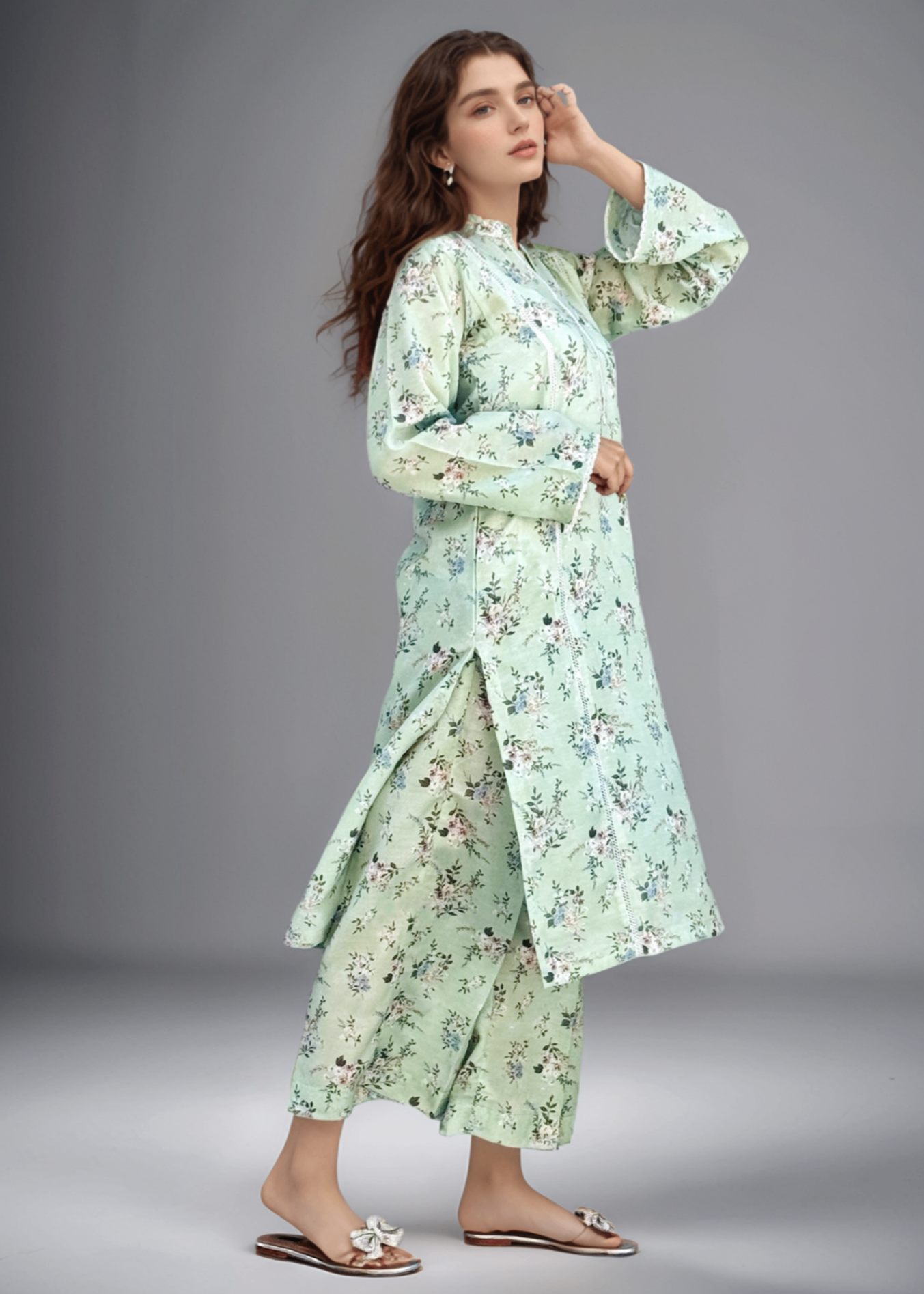 silk finish lawn Co Ord Sets in Mint green
