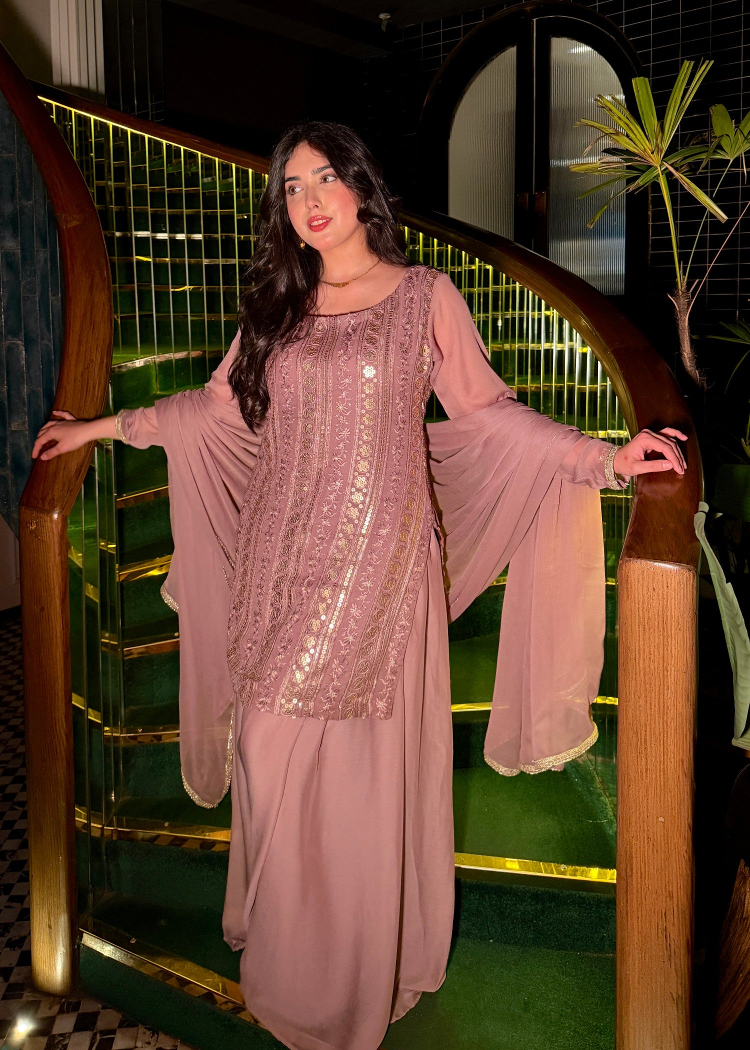 chiffon Sharara in Mauve pink