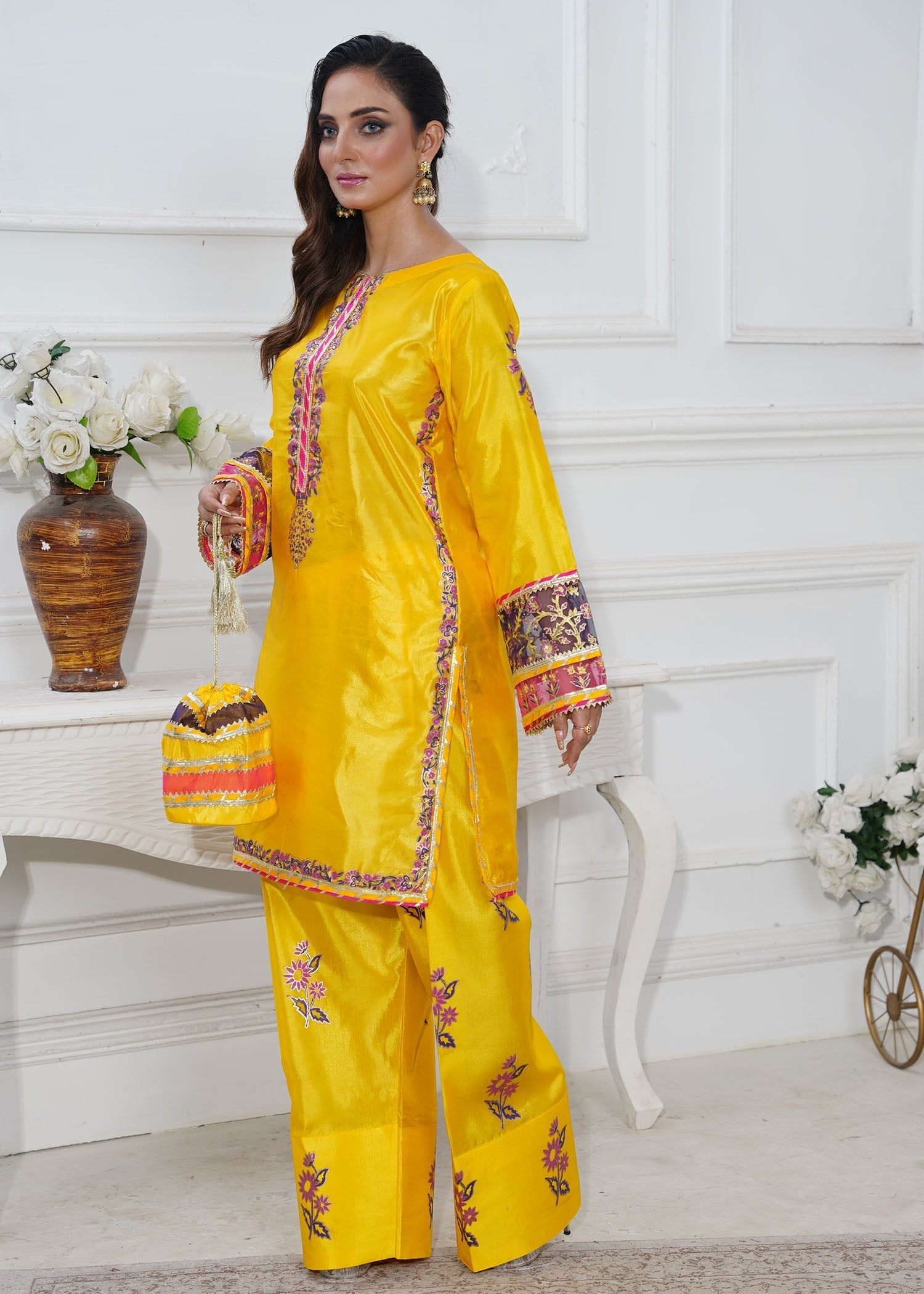 kattan silk Kurta Set in Yellow
