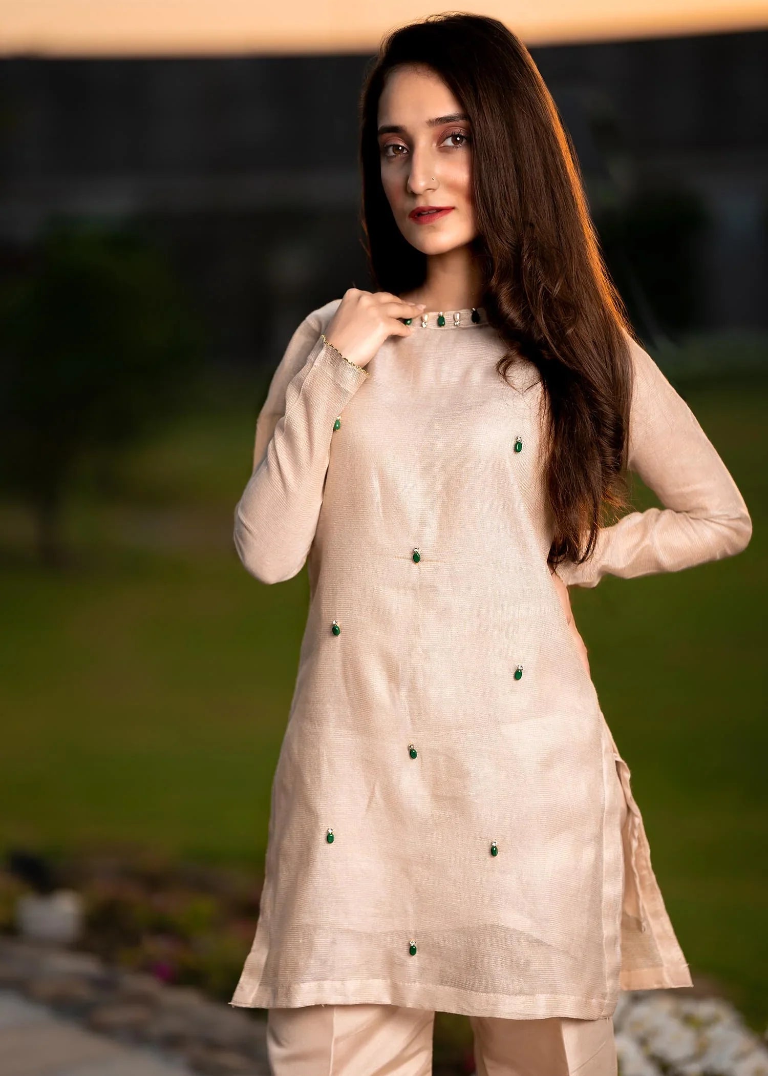 khaddi net Kurta Set in Goldenrod