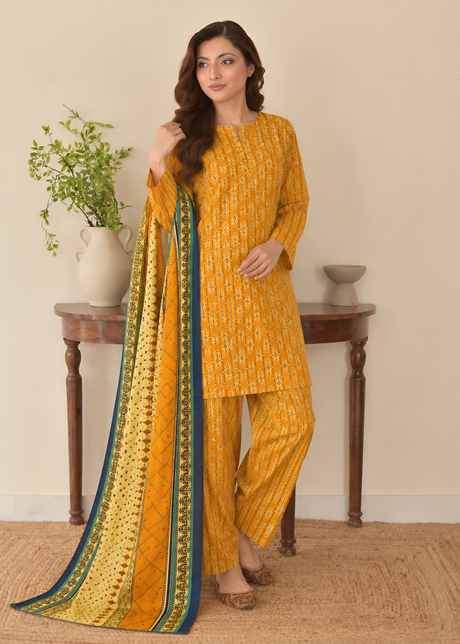 lawn Kurta Set in Marigold