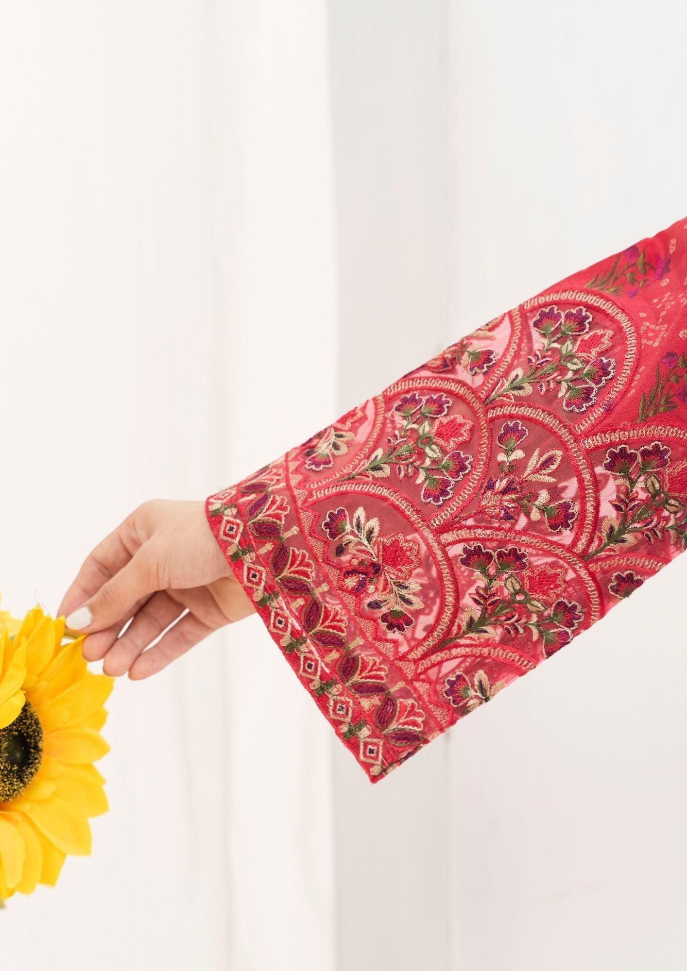 lawn cotton Kurta Set in Tomato red