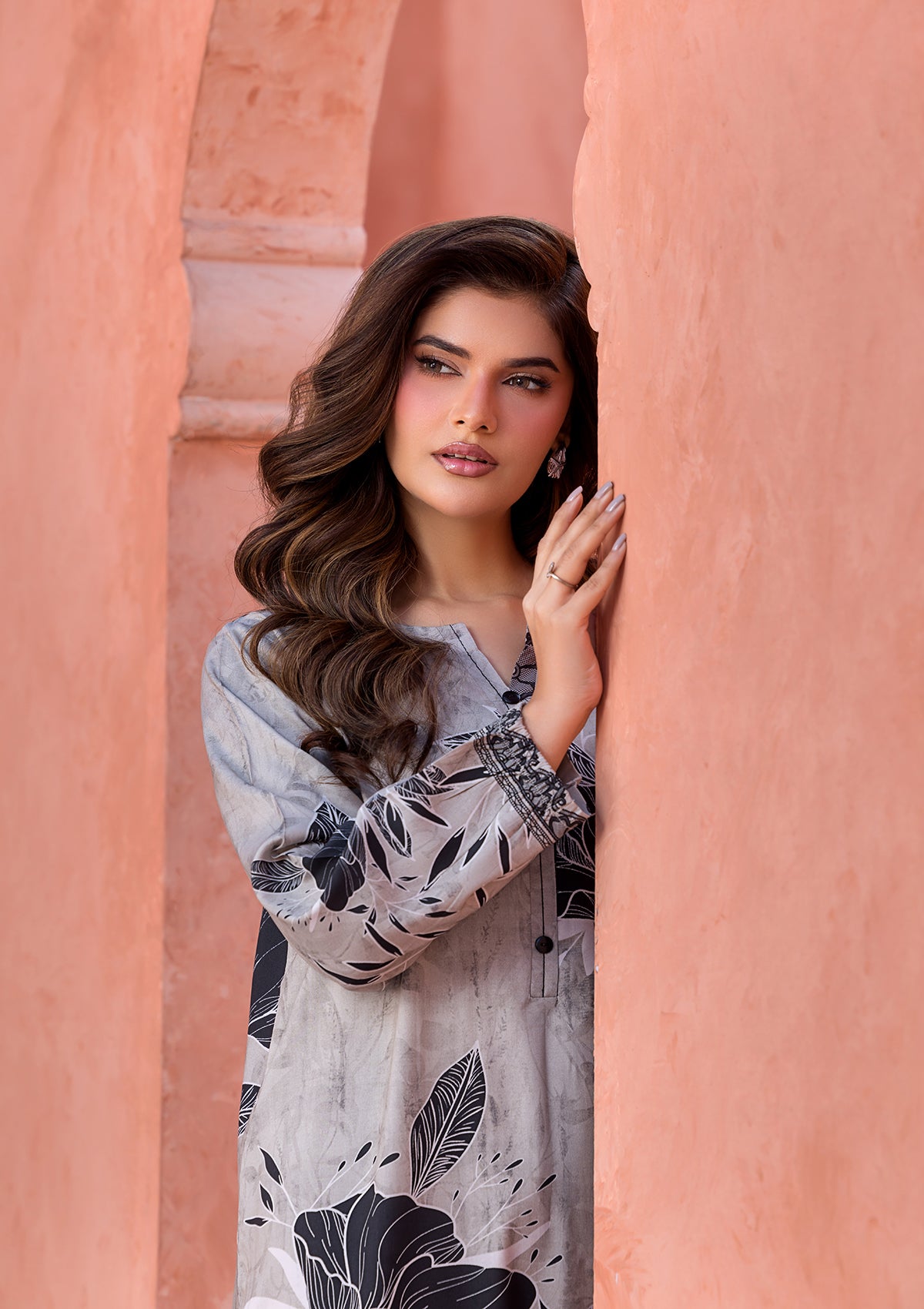 lawn Kurta Set in Ash grey