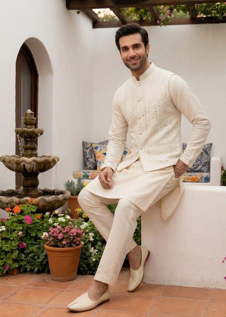 jamawar Waistcoat in White