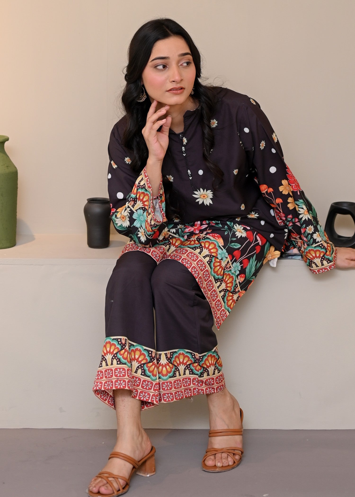 swiss lawn Co Ord Sets in Black